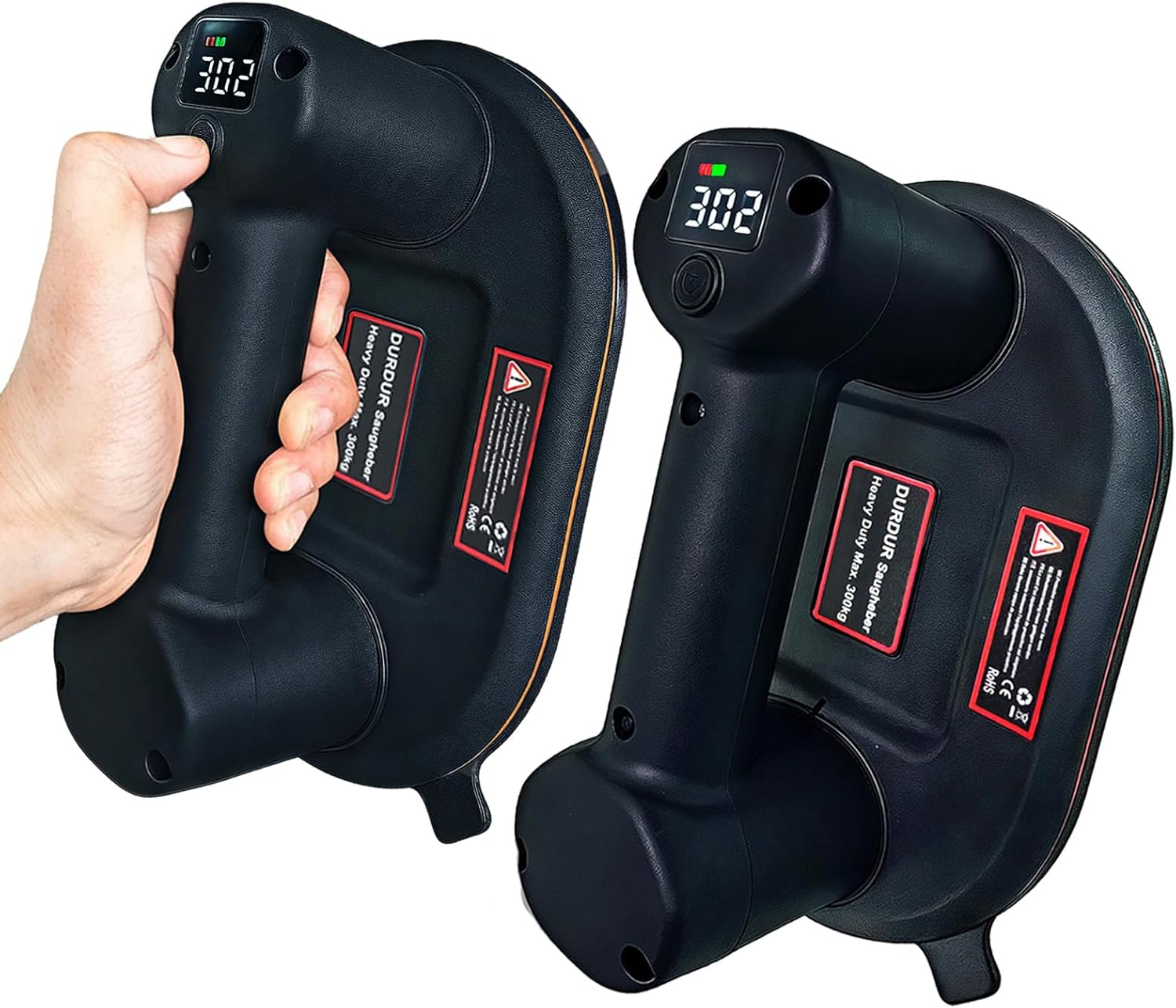 DURDUR 2 Pack 300KG Akku Vakuum Saugheber,9.4 Zoll Akku Saugheber für Fliesen,Elektrischer Saugheber Fliesenheber Mit Auto-Nachsauge-Funktion[2 Motoren 2 * 2000 mAh Akku]