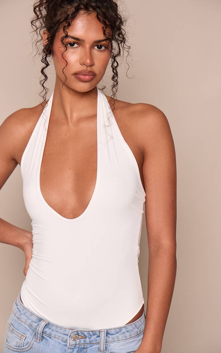 Crème Body En Jersey Sculpté À Col En V Et Encolure Dos-nu