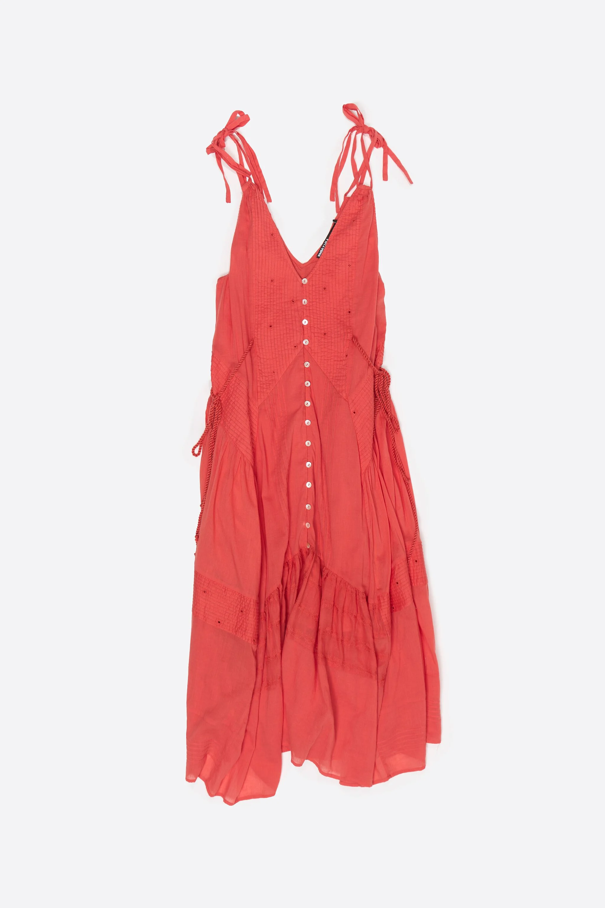 Vestido curto coral com alças plissadas