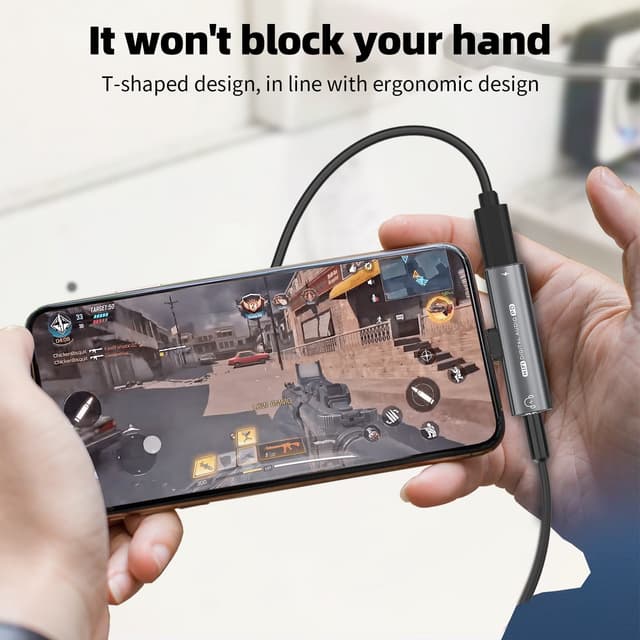 USB-C til 3,5 mm adapter til hovedtelefoner og oplader Sort