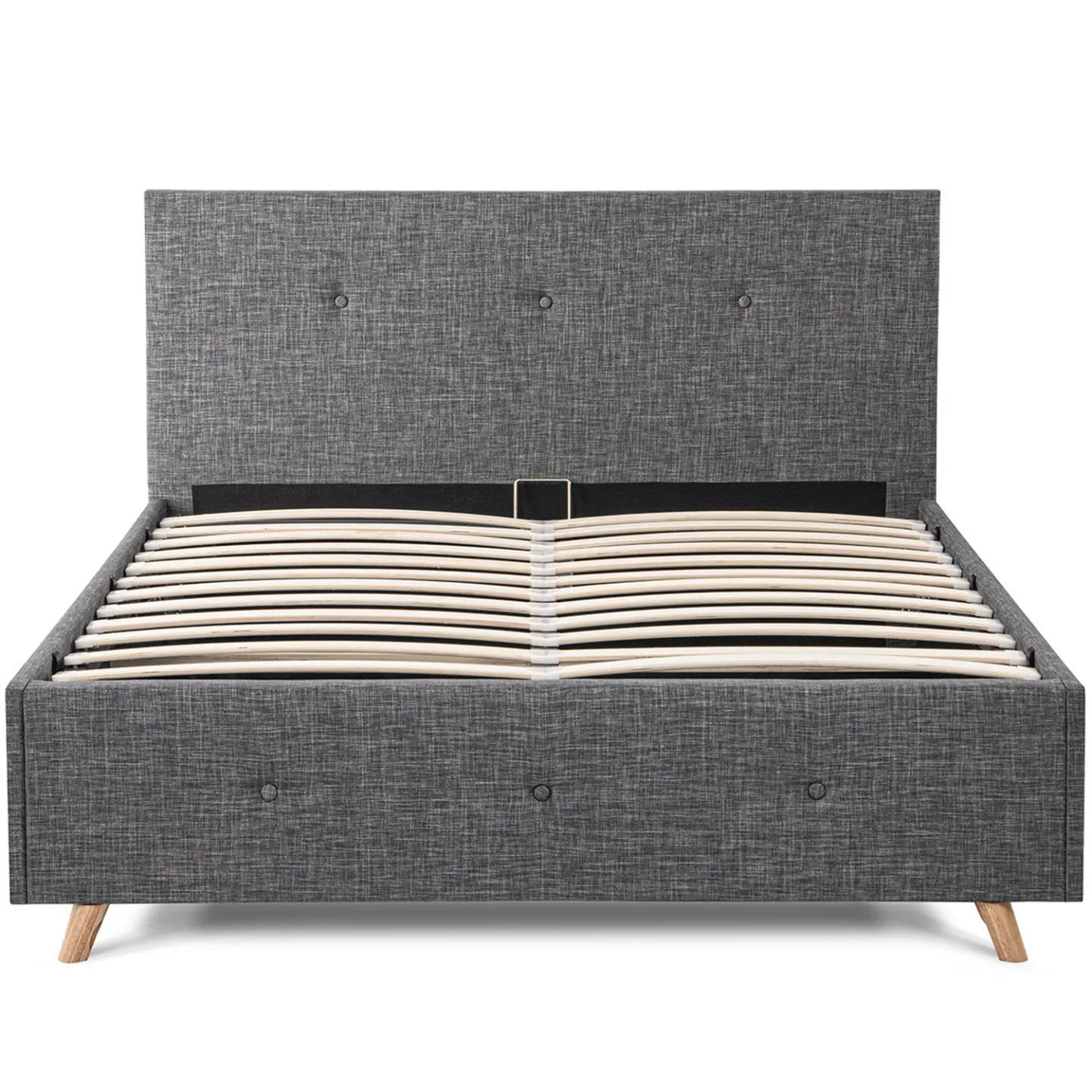 Lit coffre double scandinave LULEA avec tête de lit et sommier 160 x 200 cm tissu gris anthracite