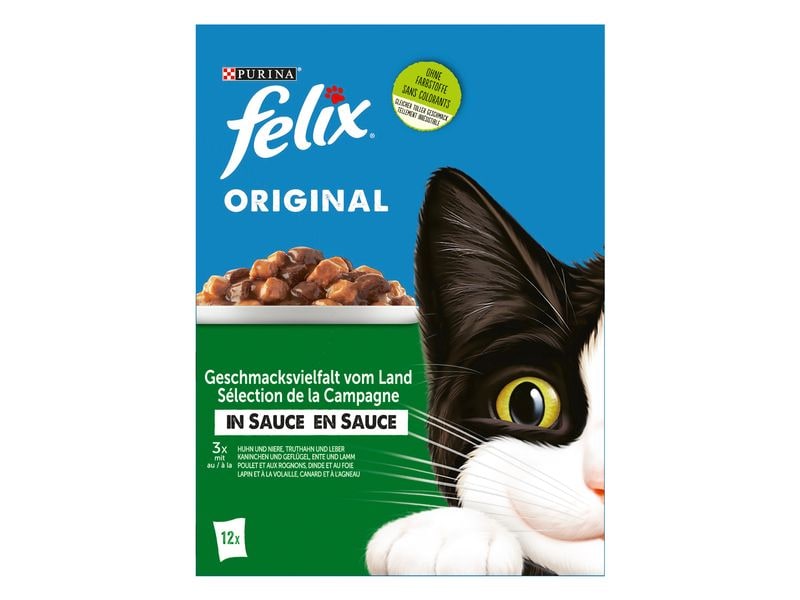 Felix Nassfutter Fleisch & Geflügel in Sauce, 12 x 85g Alleinfuttermittel für Katzen
