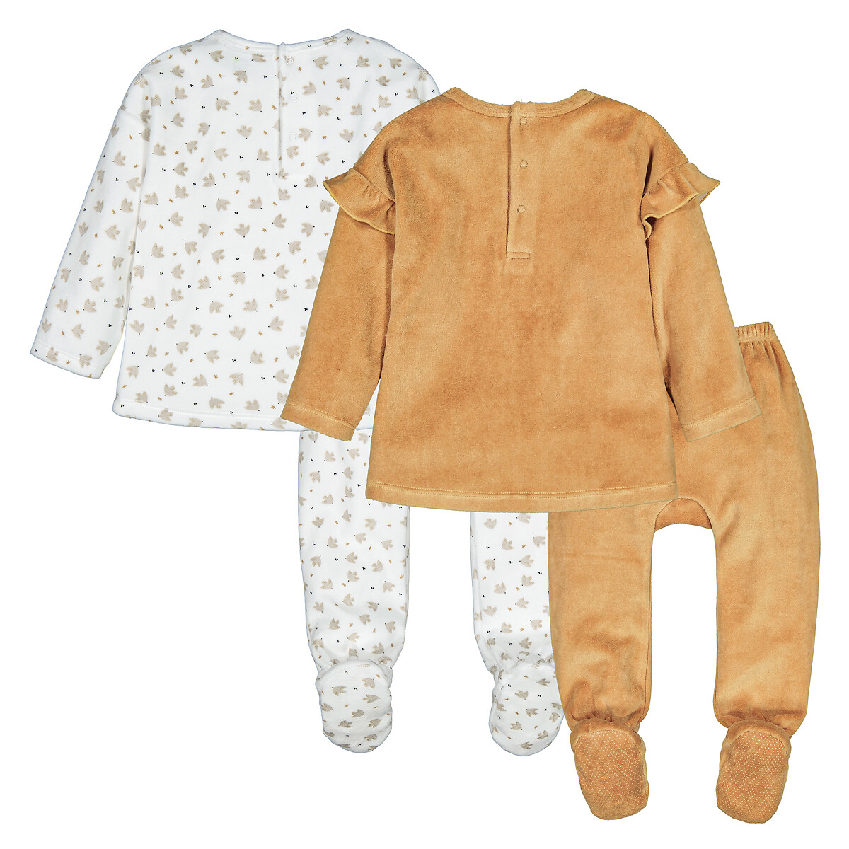 COLEÇÃO LA REDOUTE<br>Conjunto de 2 pijamas de veludo, 2 peças, estampa de pássaros