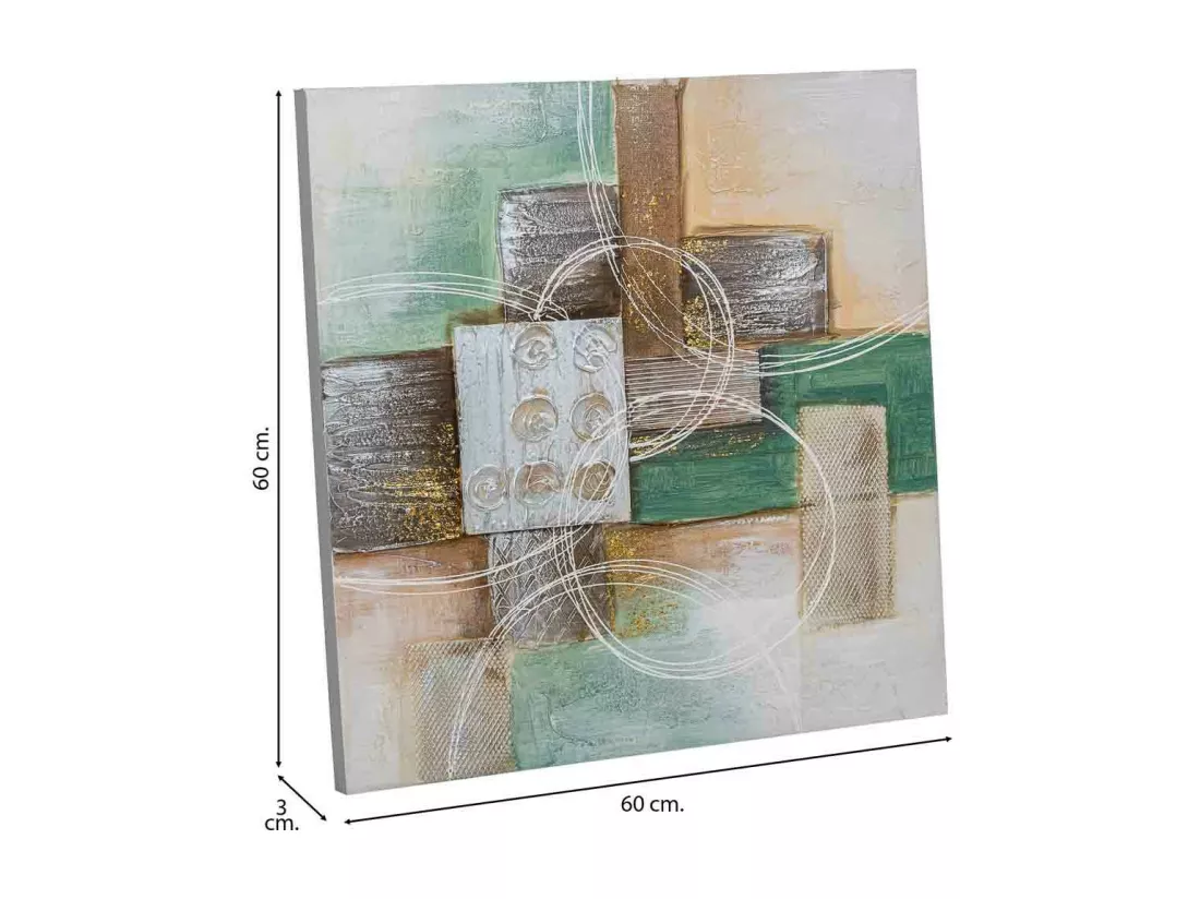 Tableau peint à la main avec relief bleu 60x60x3h