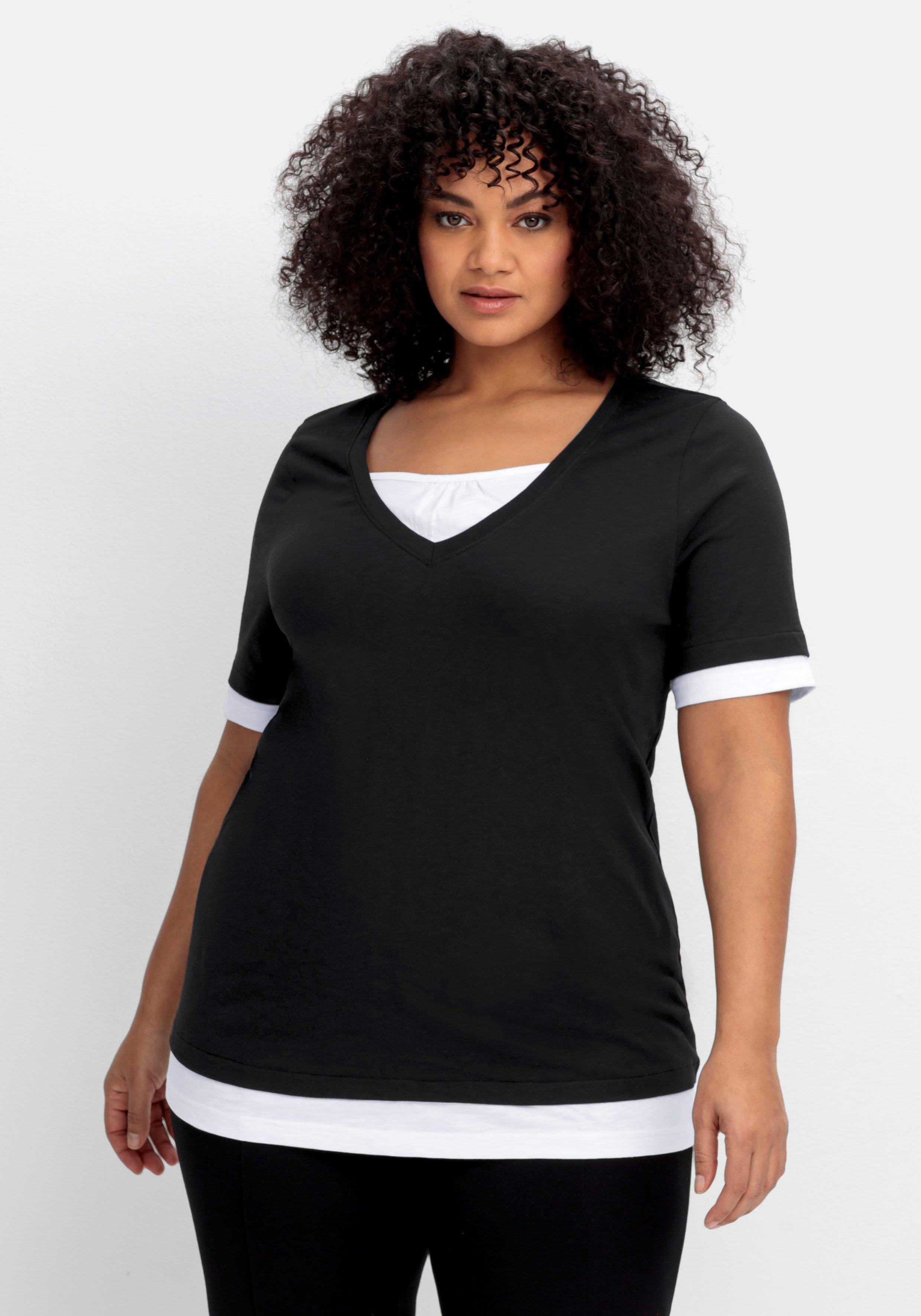 Jerseyshirt in 2-in-1-Optik, mit V-Ausschnitt