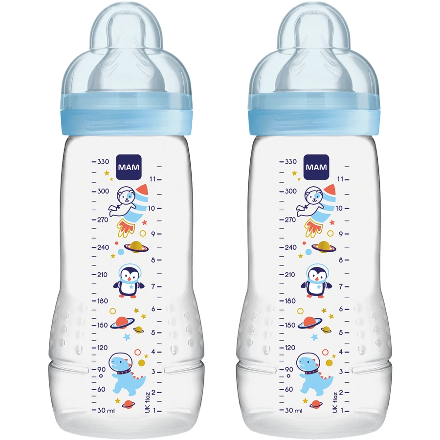 MAM Babyflasche Easy Active™ 330 ml, Weltall blau im Doppelpack