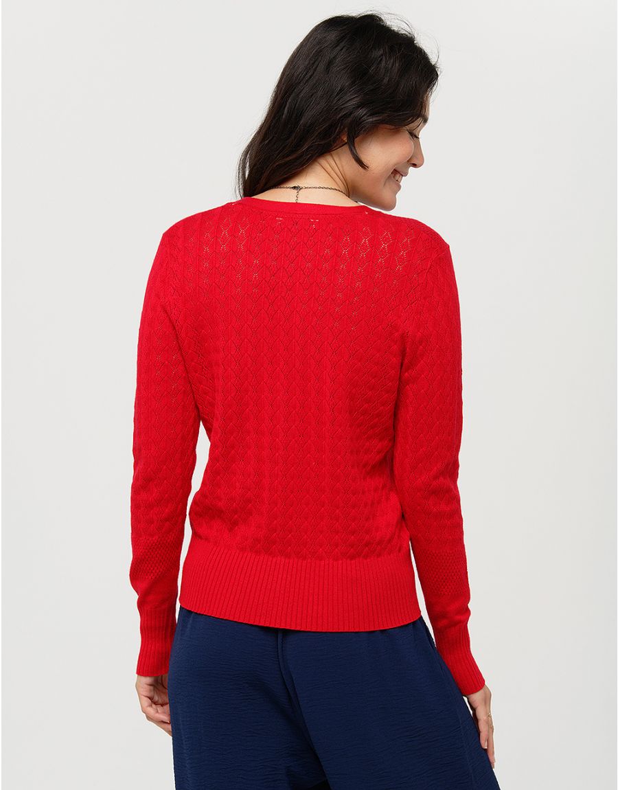 Gilet maille rouge col v