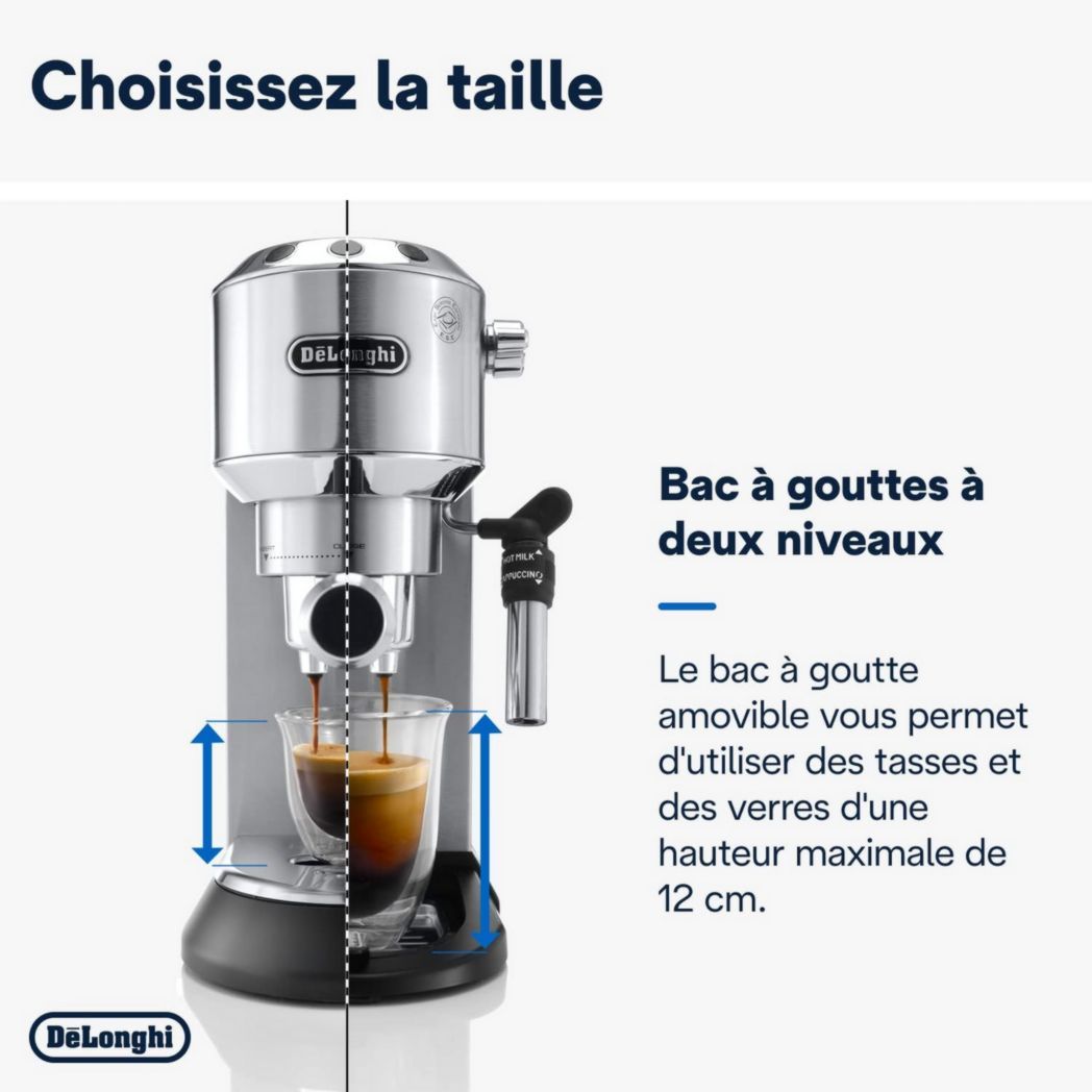 De'Longhi Dedica Style EC685.M, Machine à expresso avec buse à mousse de lait professionnelle, seulement 15 cm de large, réservoir de 1 L, boîtier en métal, compatible avec les dosettes ESE, métal