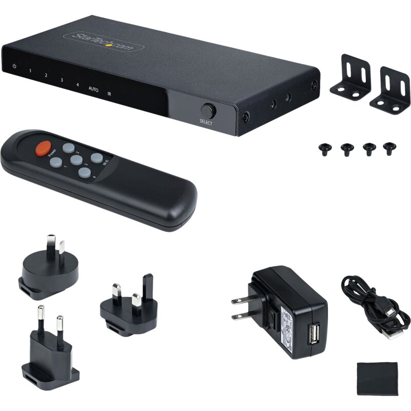 StarTech.com Switch HDMI 8K à 4 ports - Switch HDMI 2.1 4K 120Hz HDR10+, 8K 60Hz UHD - Commutateur/Switch HDMI 4 In 1 Out - Commutation de Source Auto/Manuelle - Adaptateur d'Alimentation et Télécommande Inclus