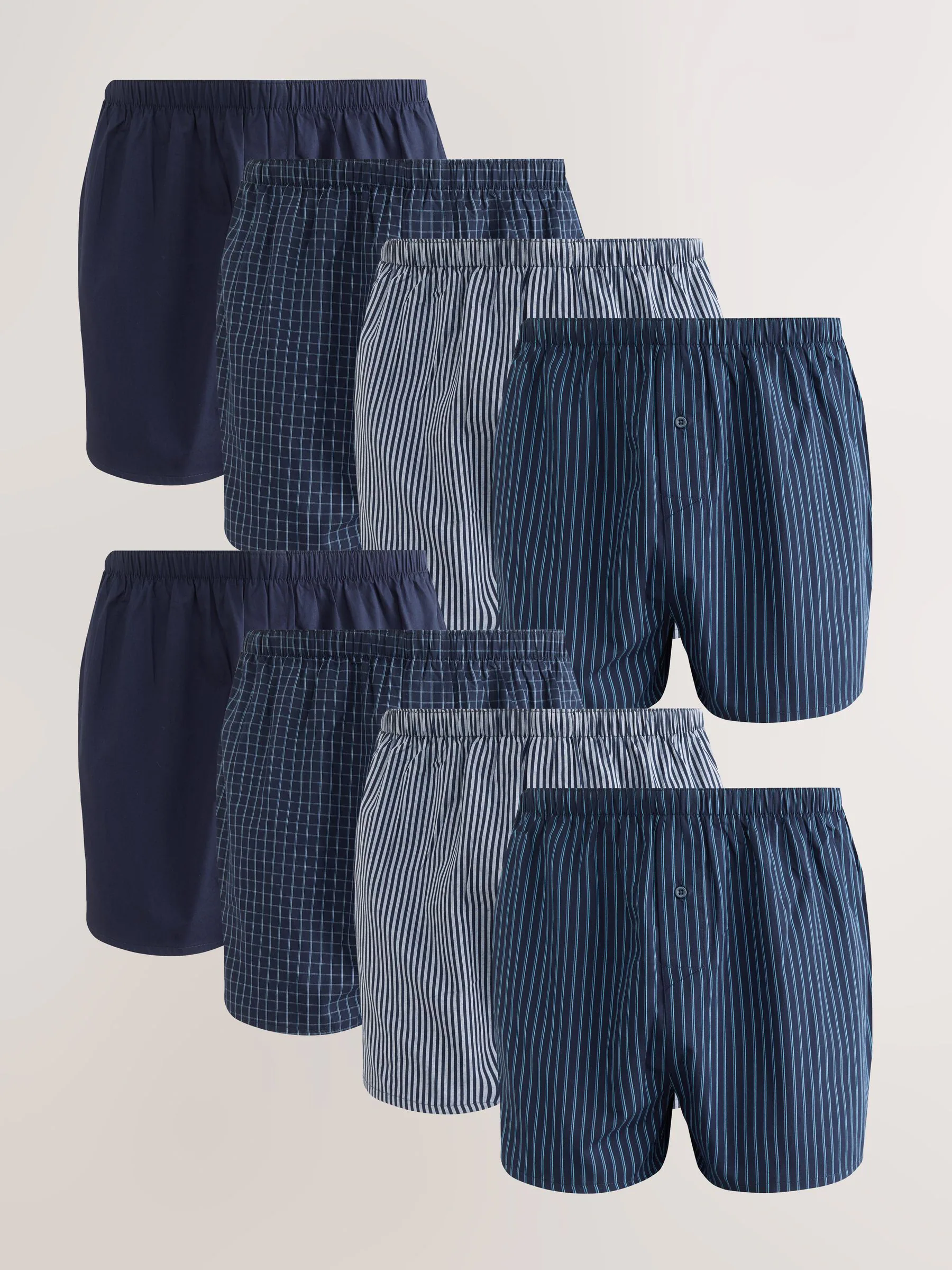 Marineblauw gemengd patroon - Verpakking van 8 - Geweven boxershorts van puur katoen