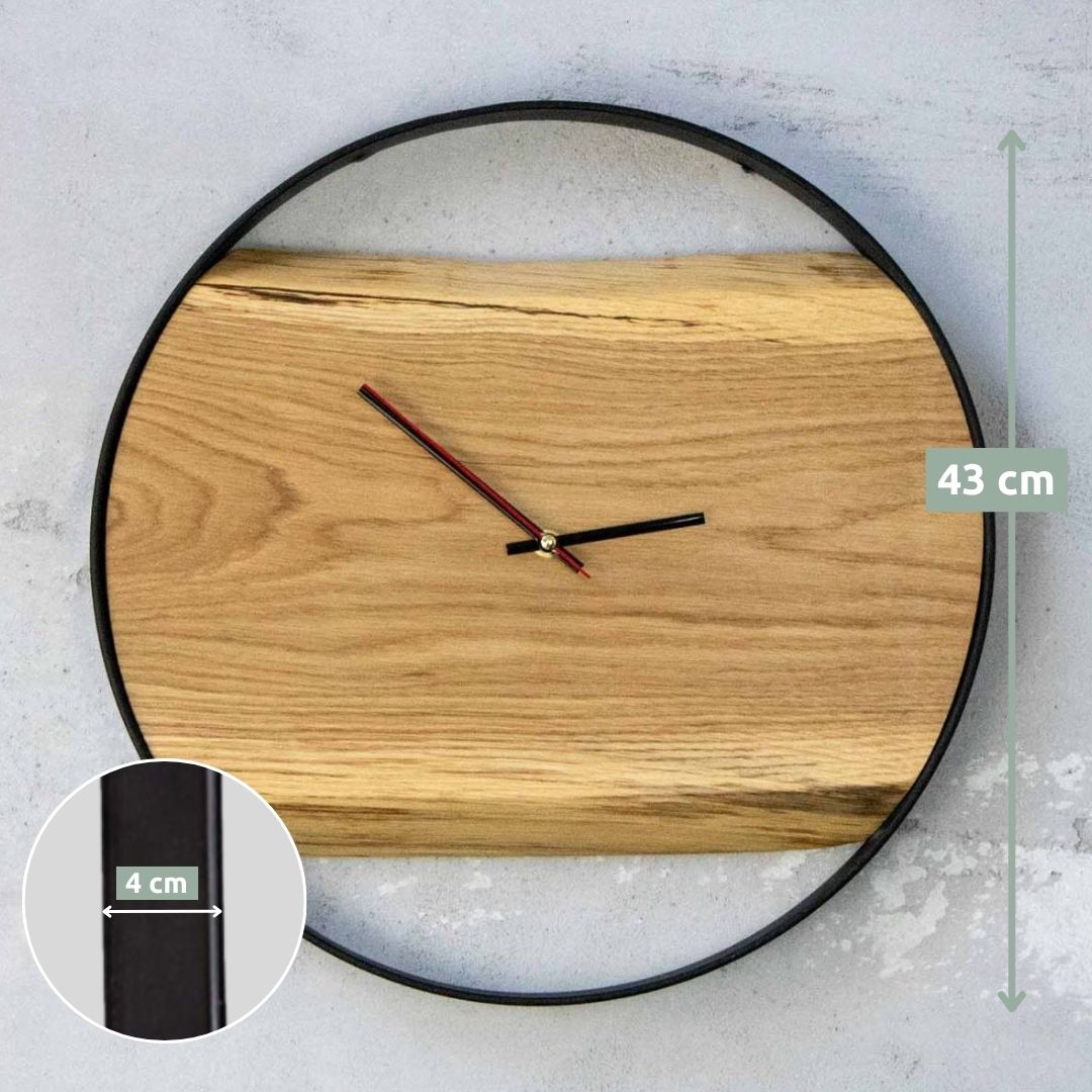 holz4home® Holz-Wanduhr „Polished“ gerahmt mit polierter Oberfläche | Ø 43 cm