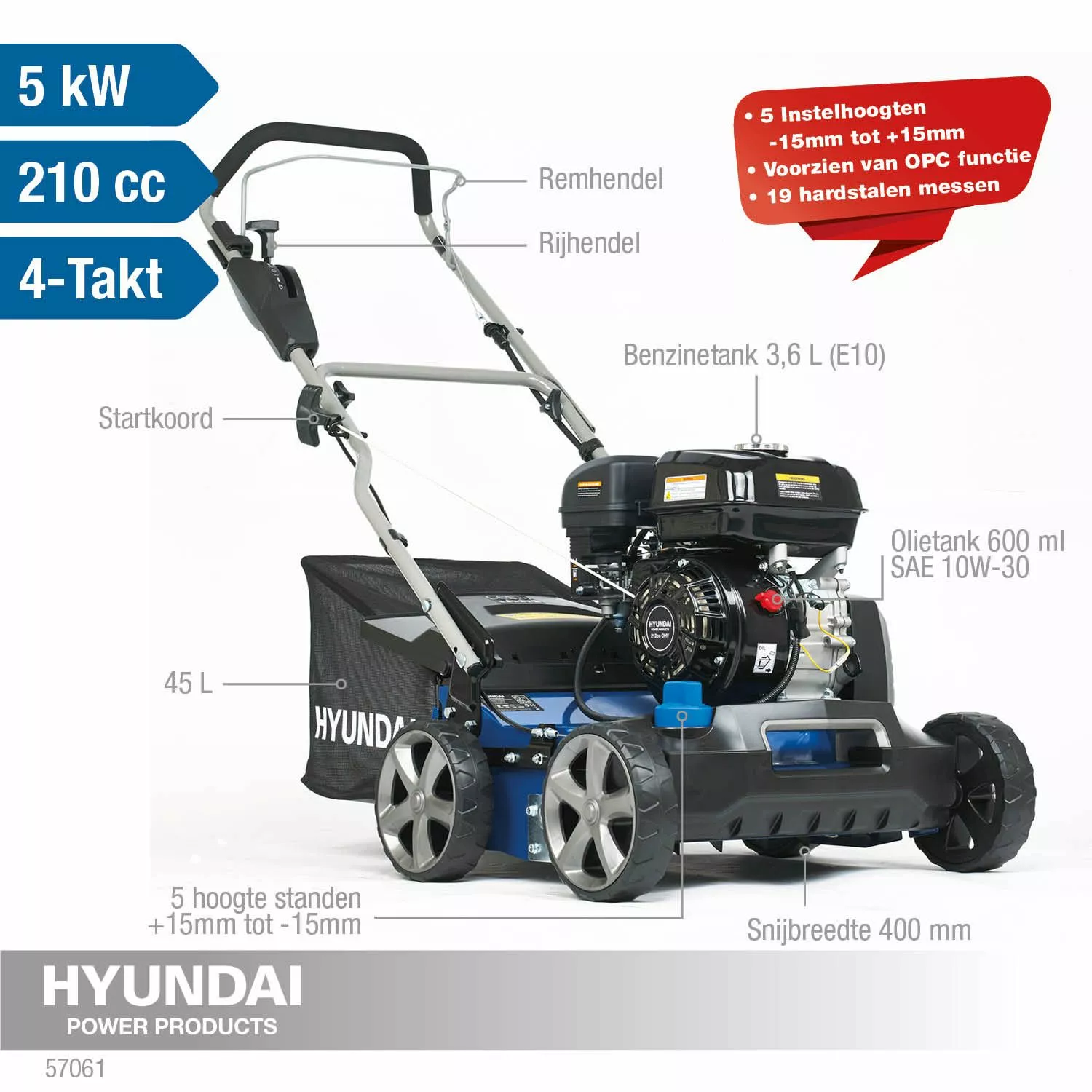 Hyundai 57061 Verticuteermachine – 210cc - 4-takt