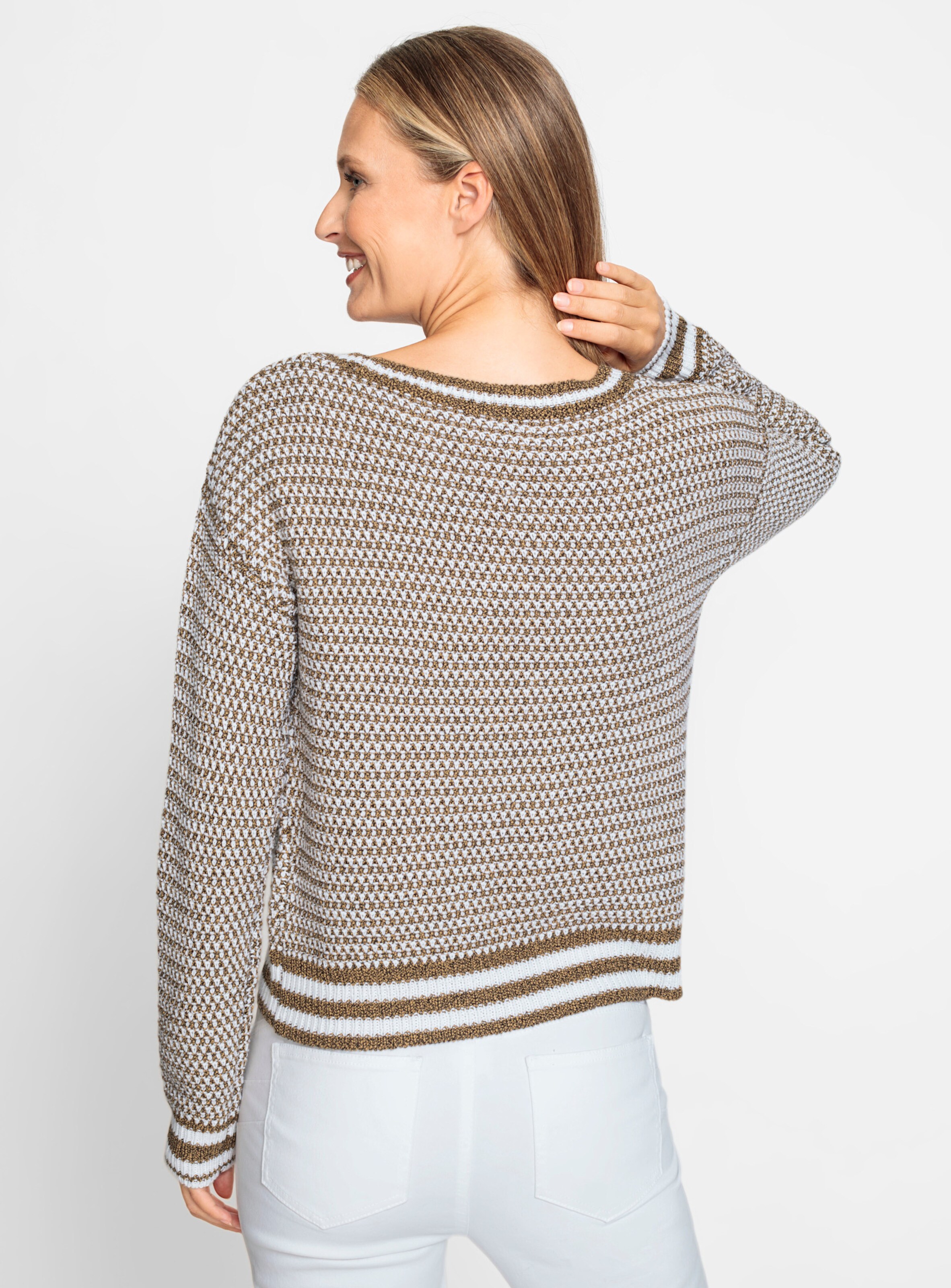 heine Pullover in weiß-camel-meliert
