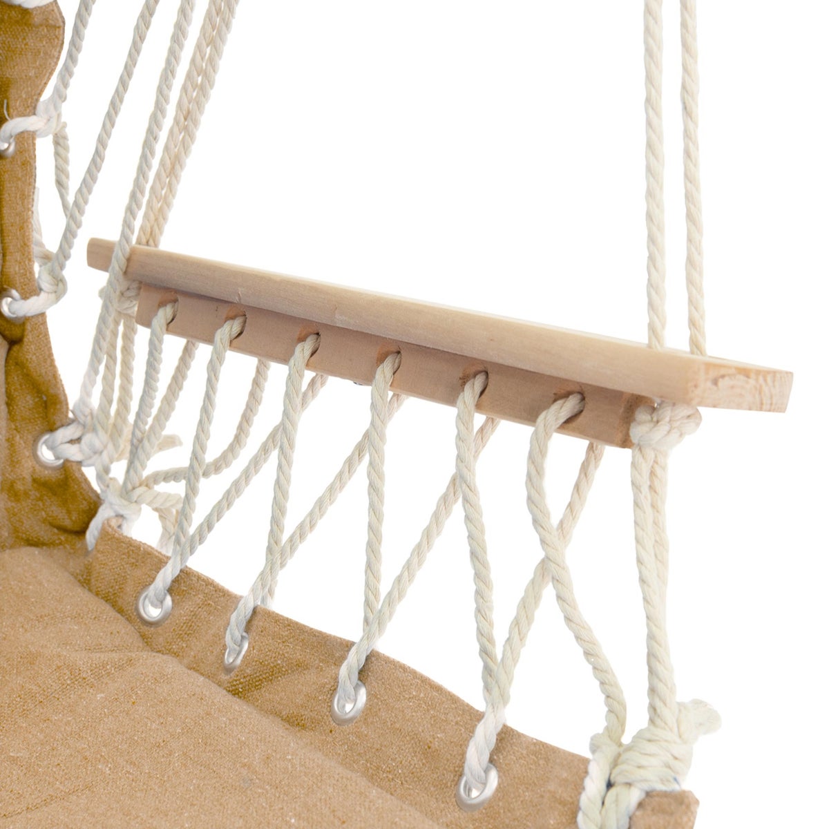 ECD Germany hangstoel met uiterst comfortabel 6 cm dik katoenen zitkussen en houten armleuningen/dwarsbalk, belastbaar tot 120 kg, Terra Cotta, gestoffeerde hangstoel hangmat hangzitting