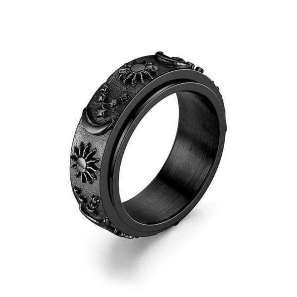 INF Antistressring laget av rustfritt stål med sol og måne Sort 23 mm