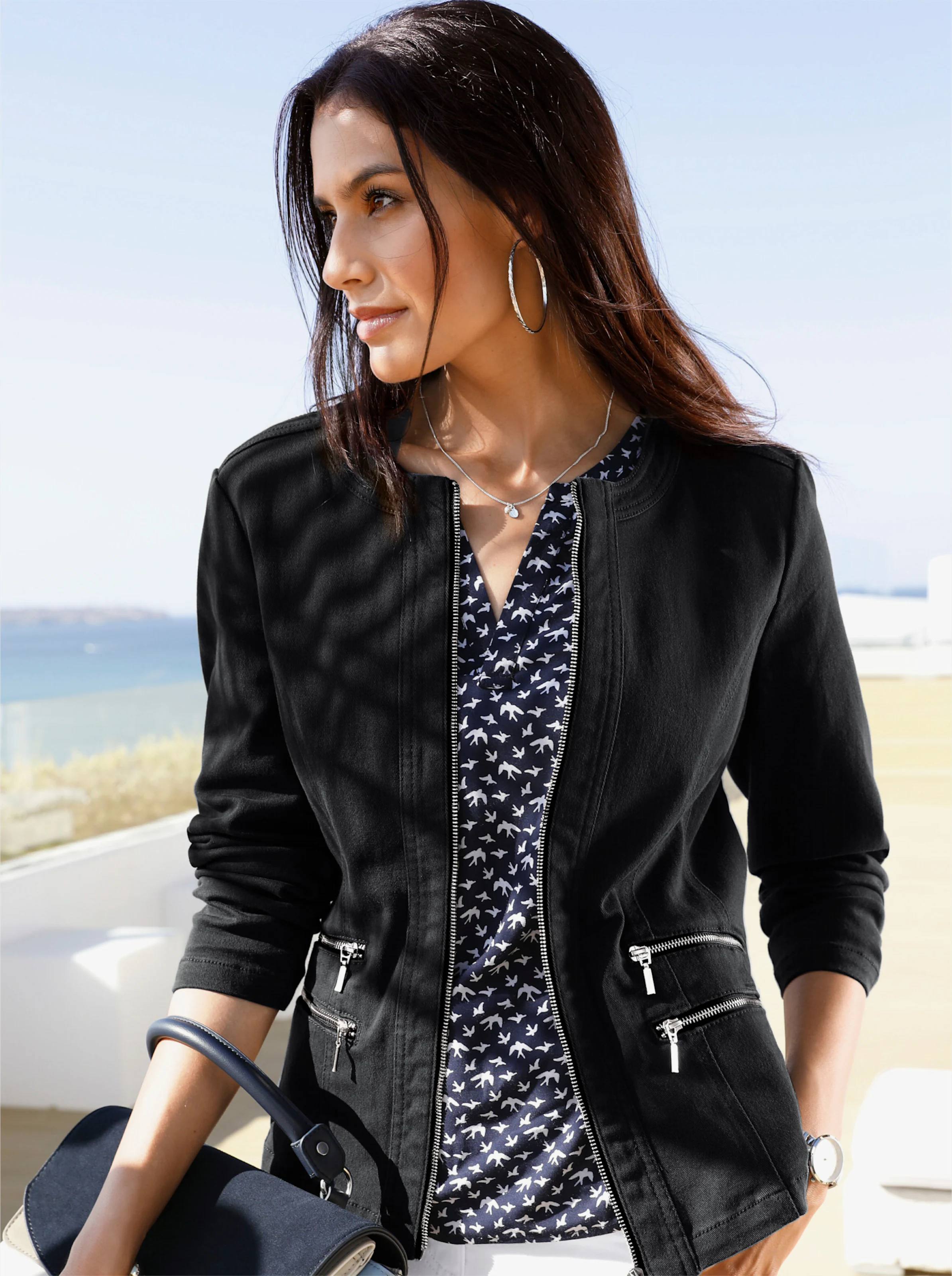 Jeansblazer mit Zier-Reißverschlüssen