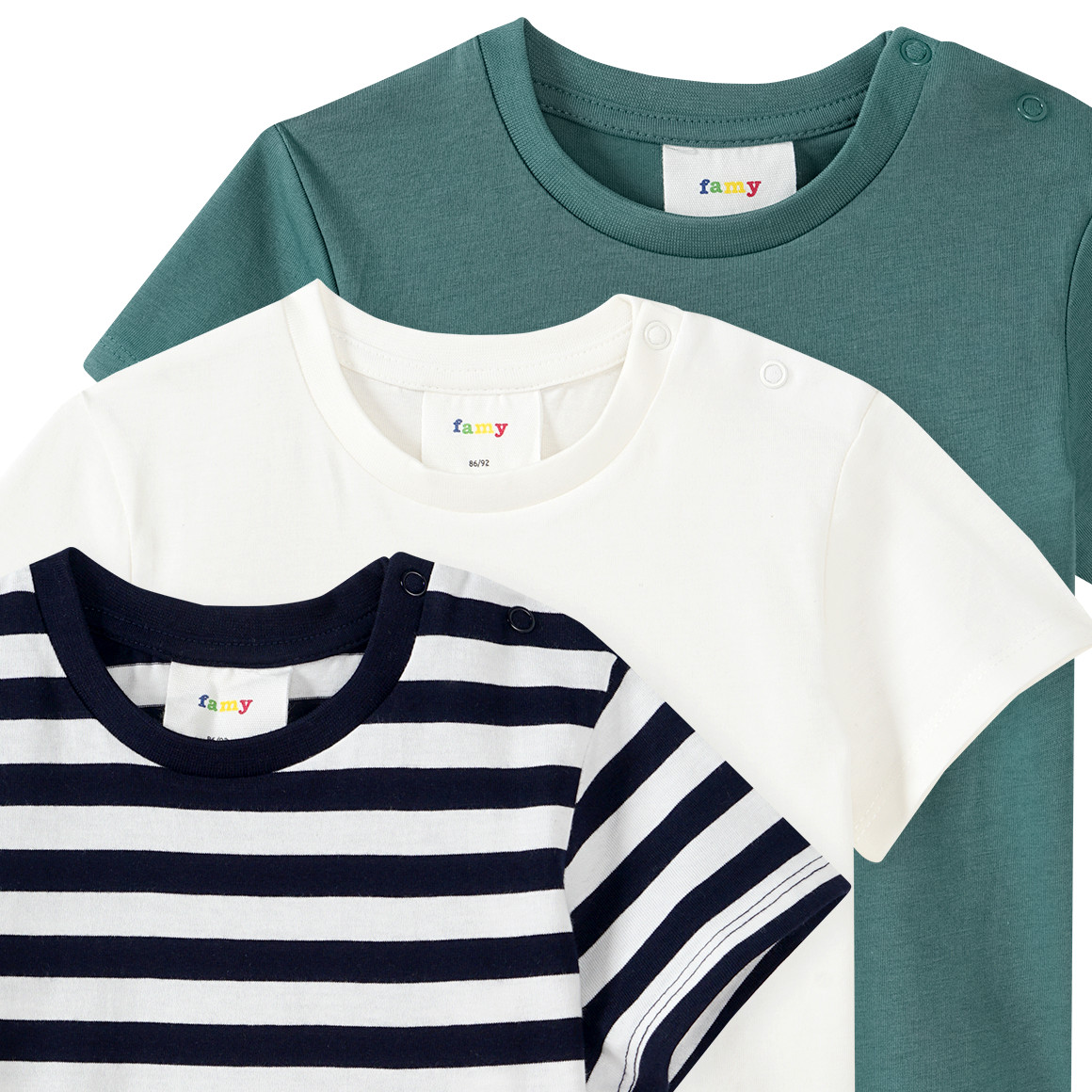 Famy 3 Baby T-Shirts im Basic-Look dunkelgrün / dunkelblau / weiss