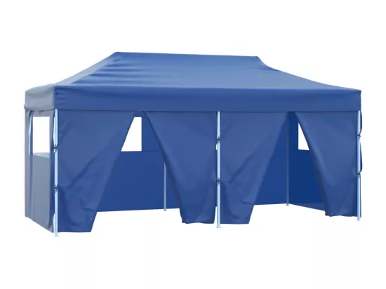 Tente de réception pliable avec 4 parois 3x6 m Acier Bleu