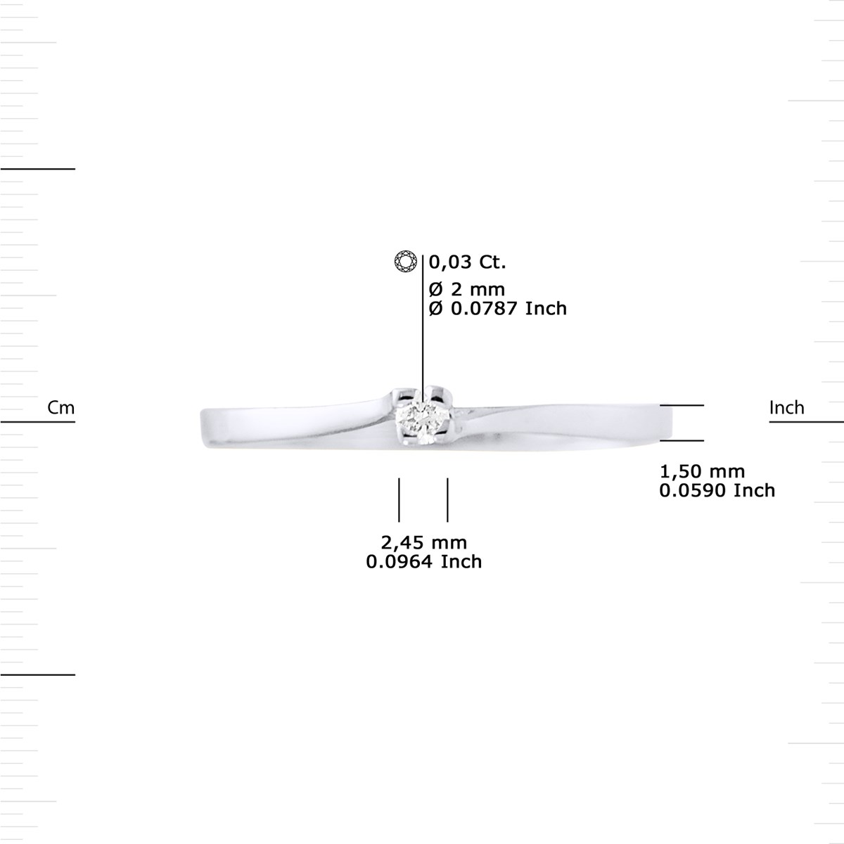 Solitaire Diamant 0,03 Cts Joaillerie Or Blanc