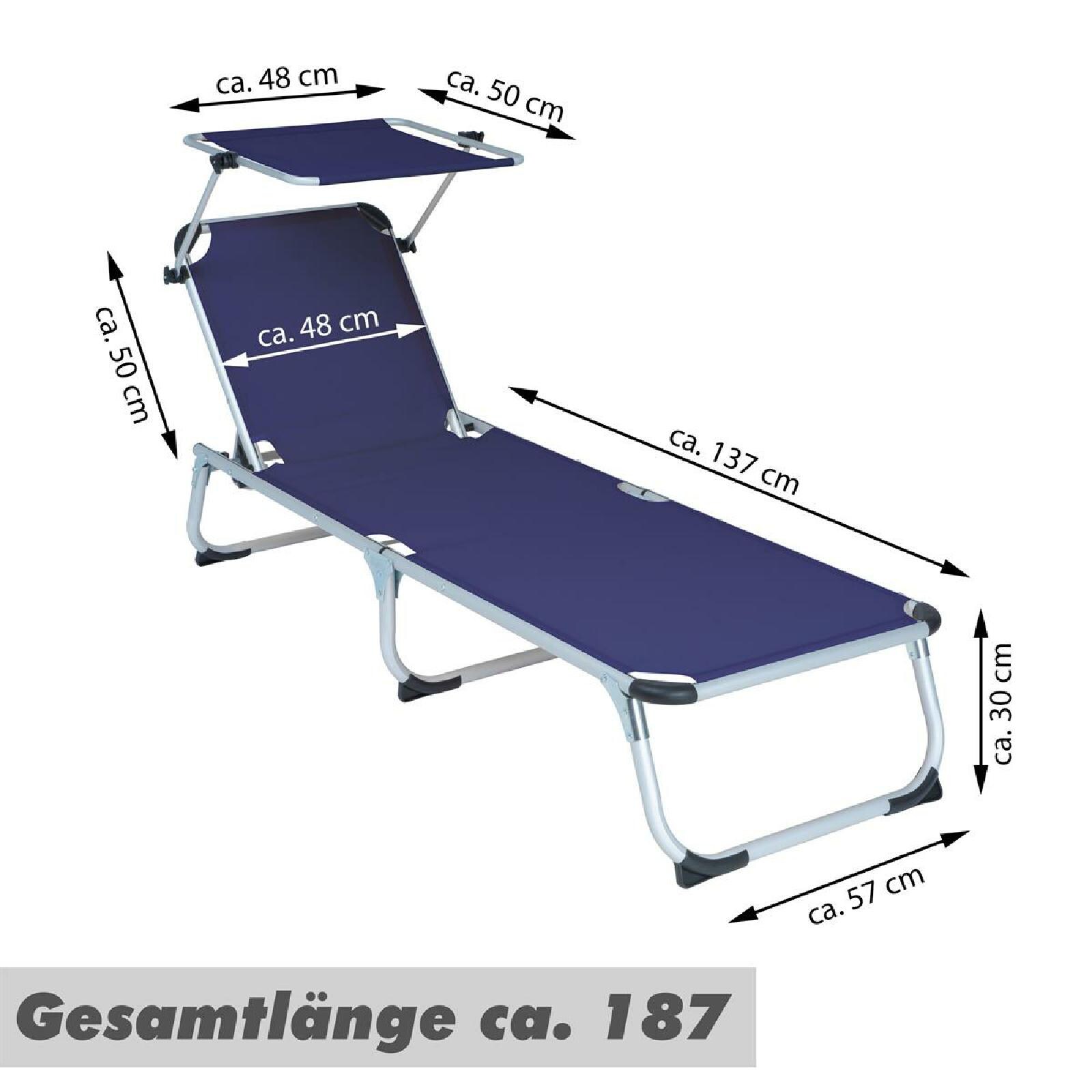 VCM Sonnenliege Sonnendach Blau 187x58x30 cm Alu Campingliege klappbar