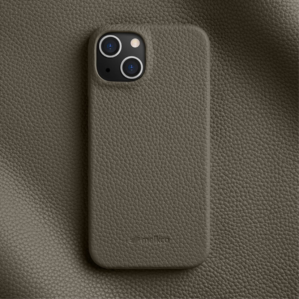 iPhone 14 Echtleder Hardcase Hülle Litchi Look - Grau