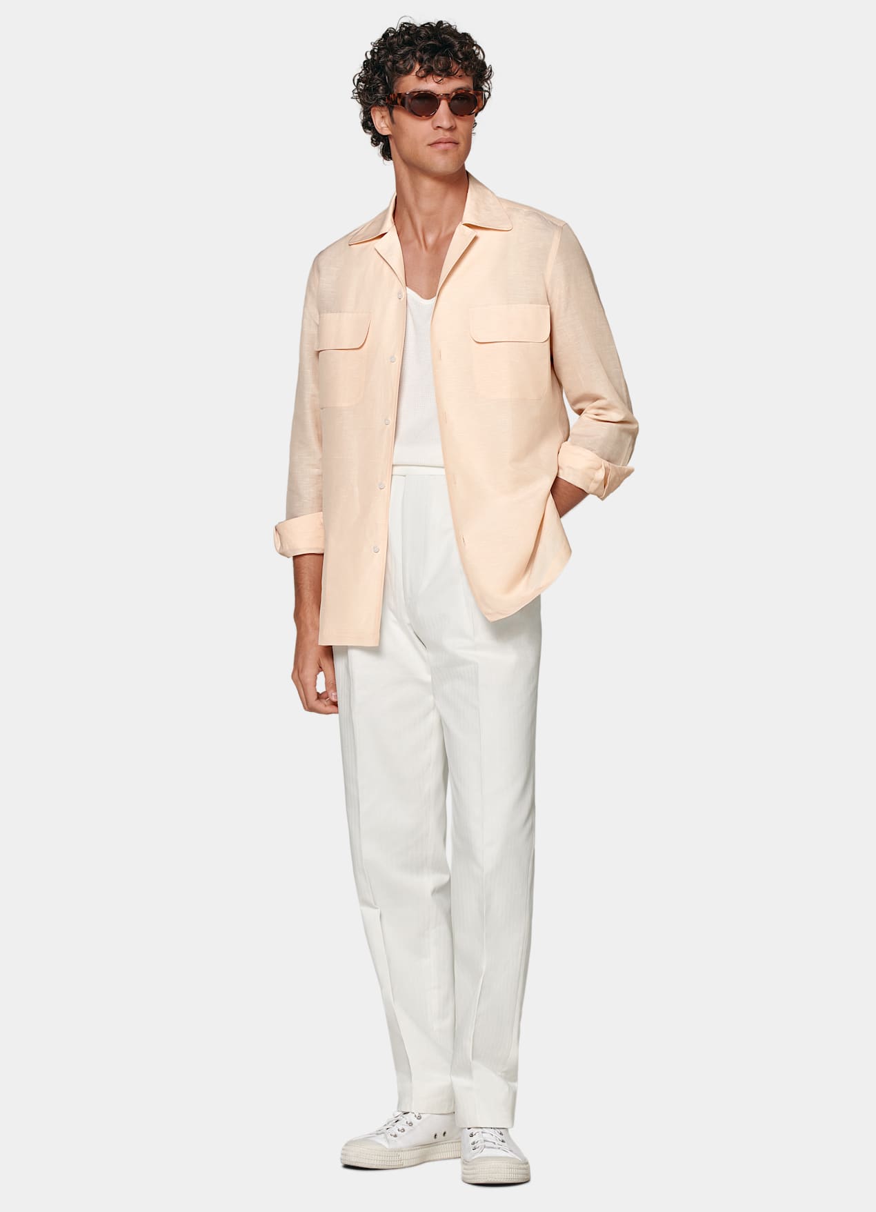 Pantalon Wide Leg Tapered blanc cassé à chevrons
