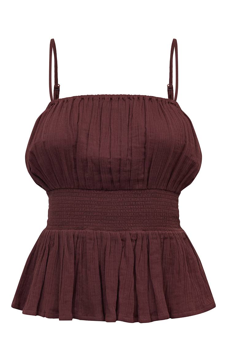 Marron Ensemble Haut Froncé En Gaze Texturée