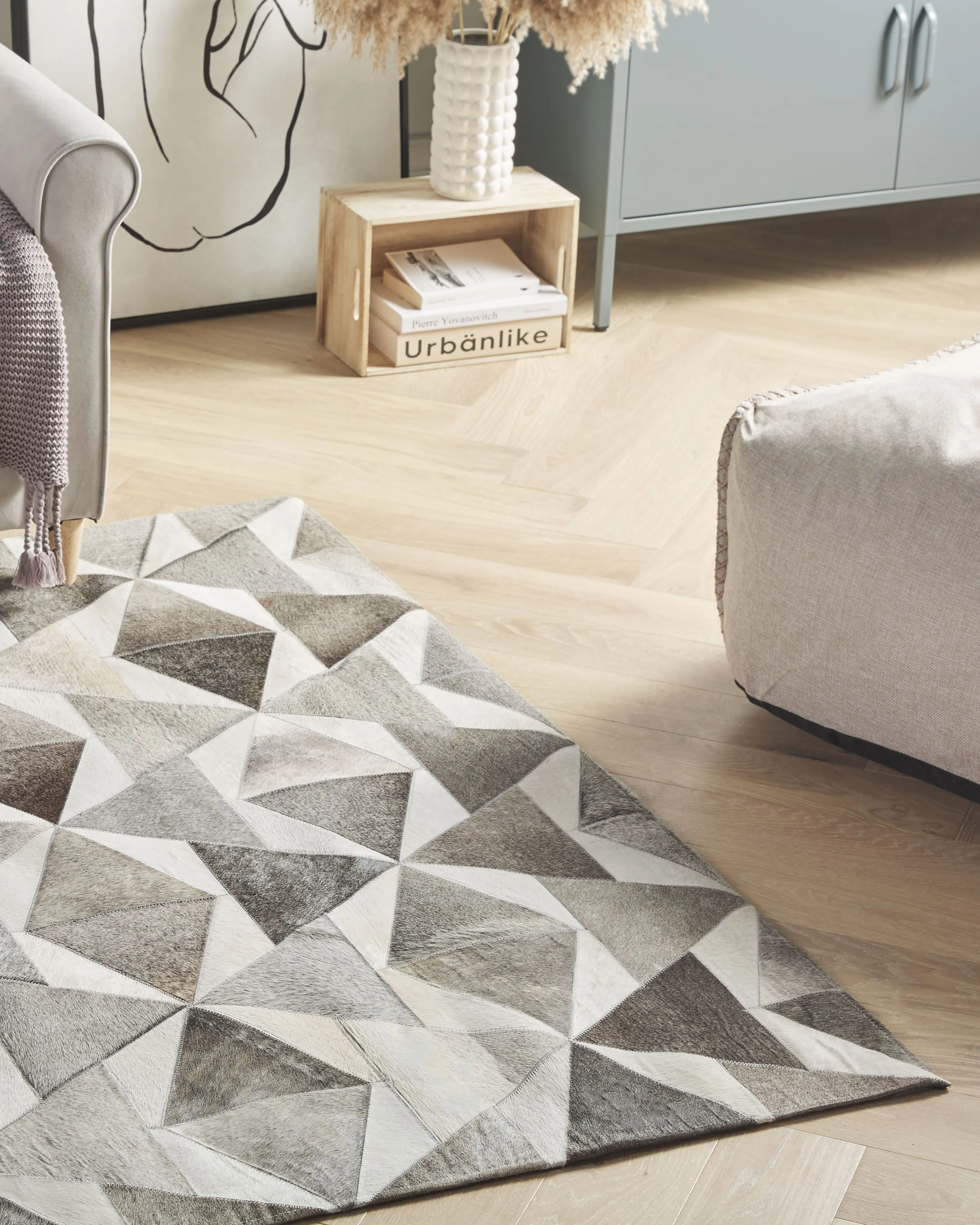 Vloerkleed ALAKA Grijs 160 x 230 cm Leer
