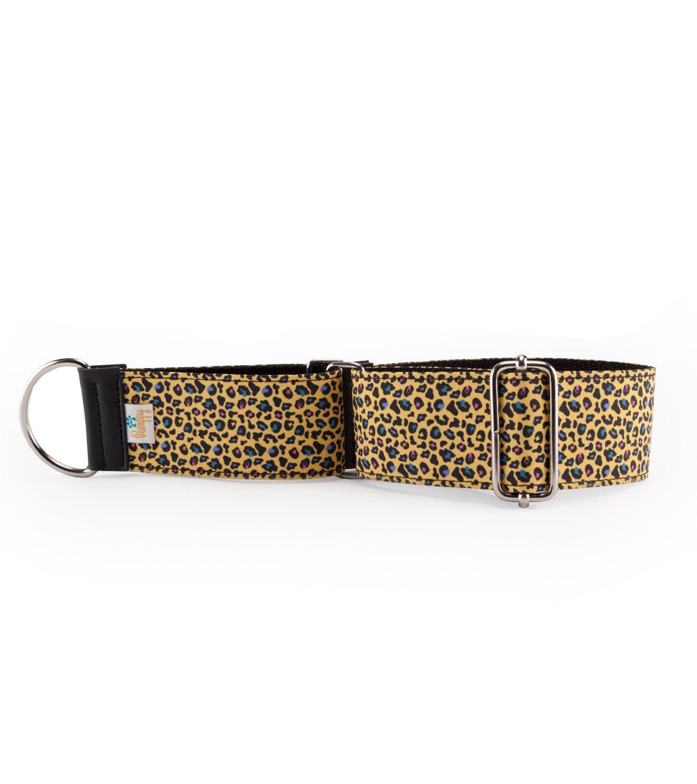 Coleira ajustável Speedy para galgo, estampa de leopardo amarela