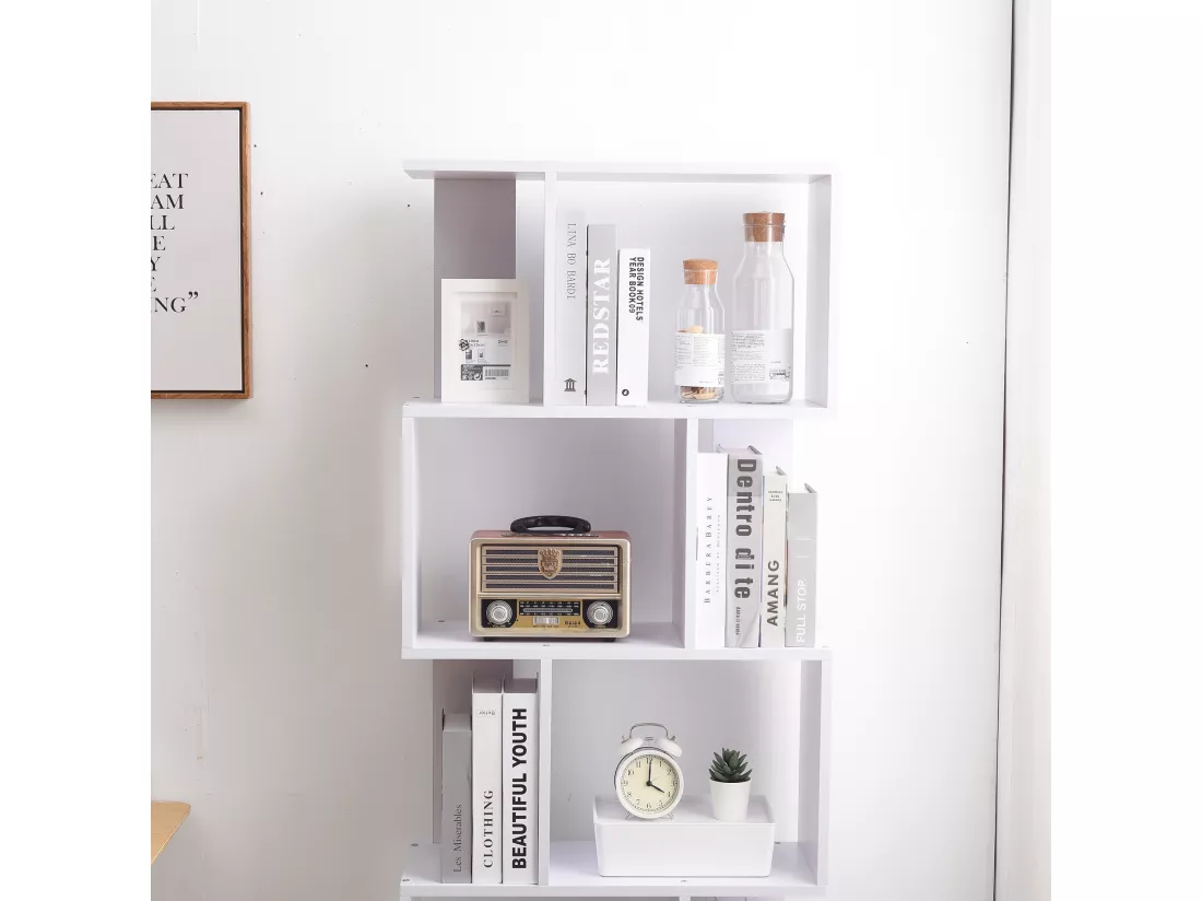 Bibliotheque Etageres Bois Blanc Design 172,5x60x24,5