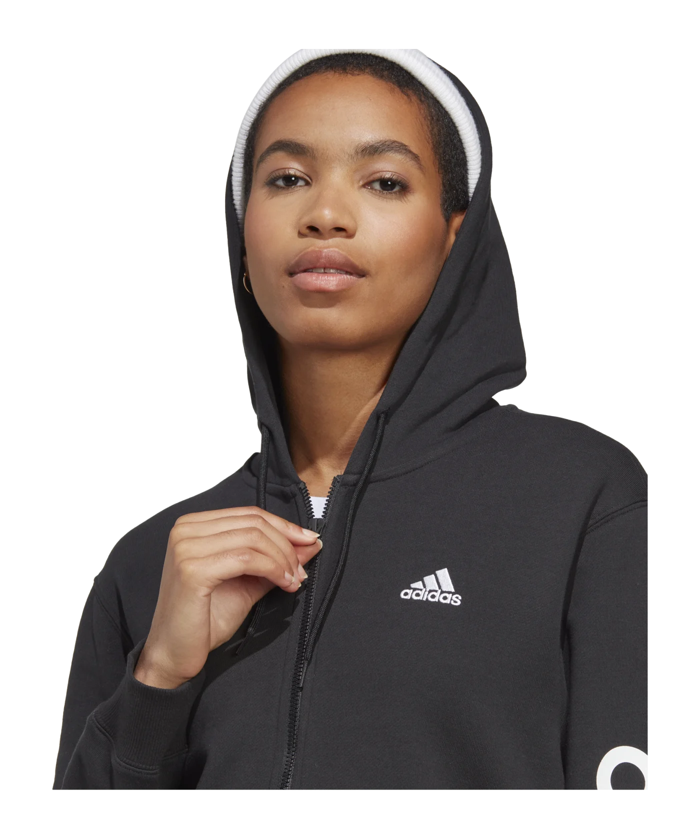 adidas Essentials Linear Full-Zip French Terry Hoodie Black