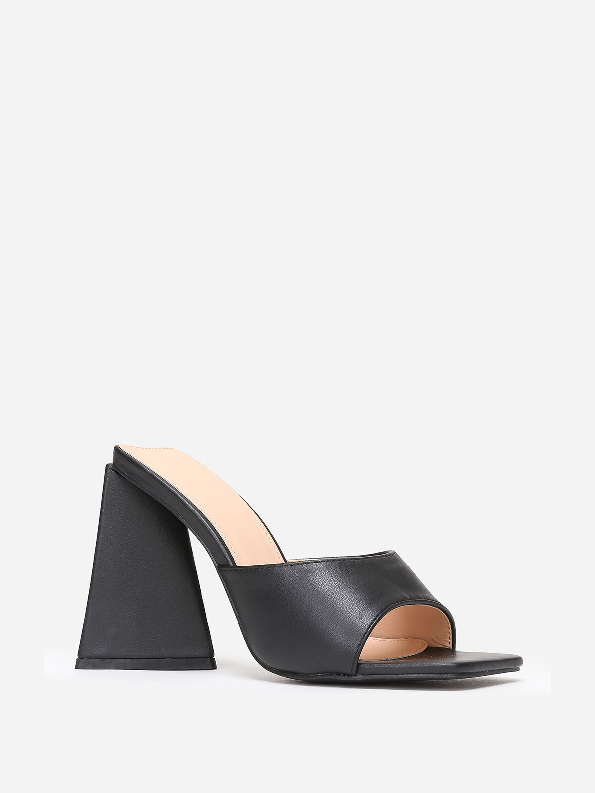 Mules en simili à large talon triangle- Noir