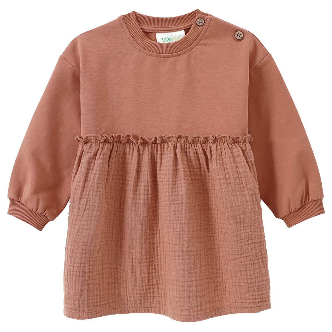 Topomini Pure Collection Baby Kleid aus Sweat und Musselin terracotta