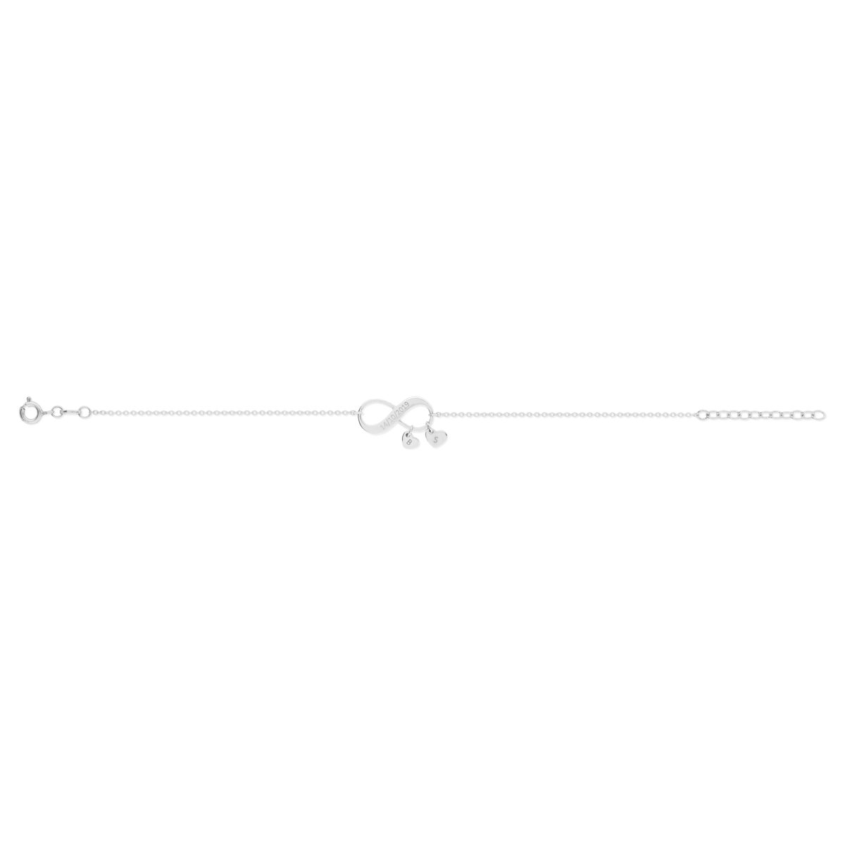 Bracelet argent 925 infini et pampilles coeurs 21 cm