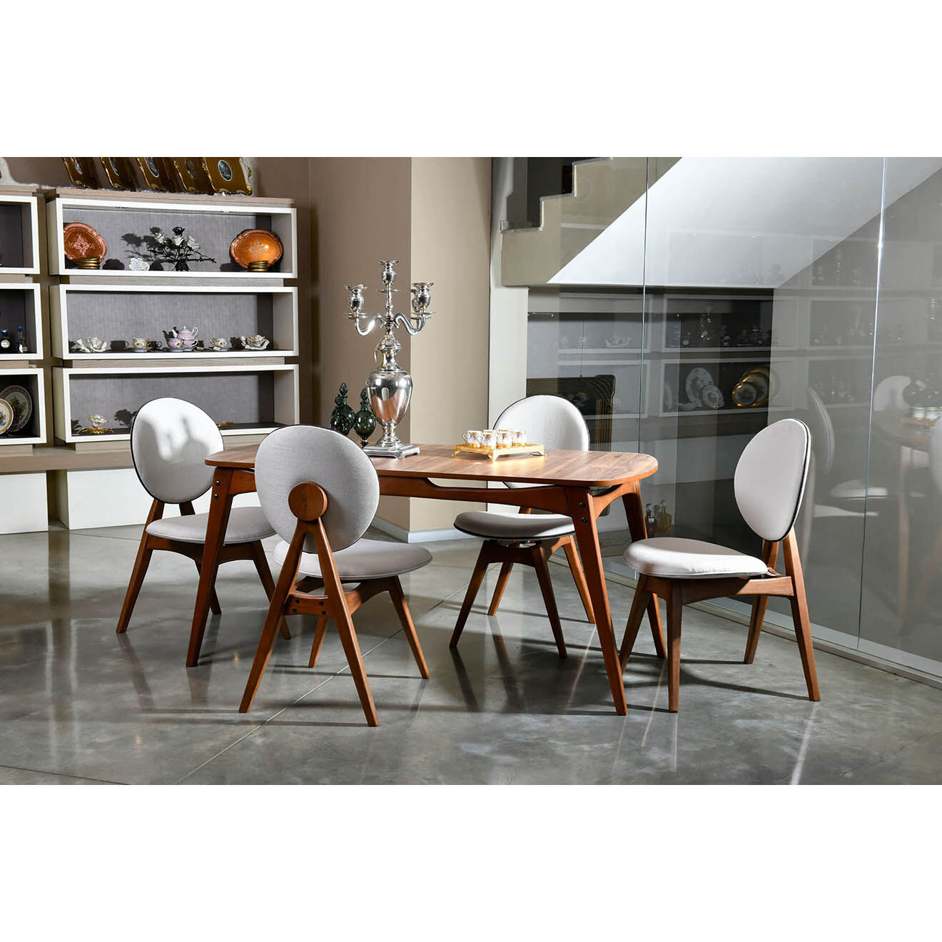 Wooden Art Table + 4 Chaises Touch Wooden noyer/crème
