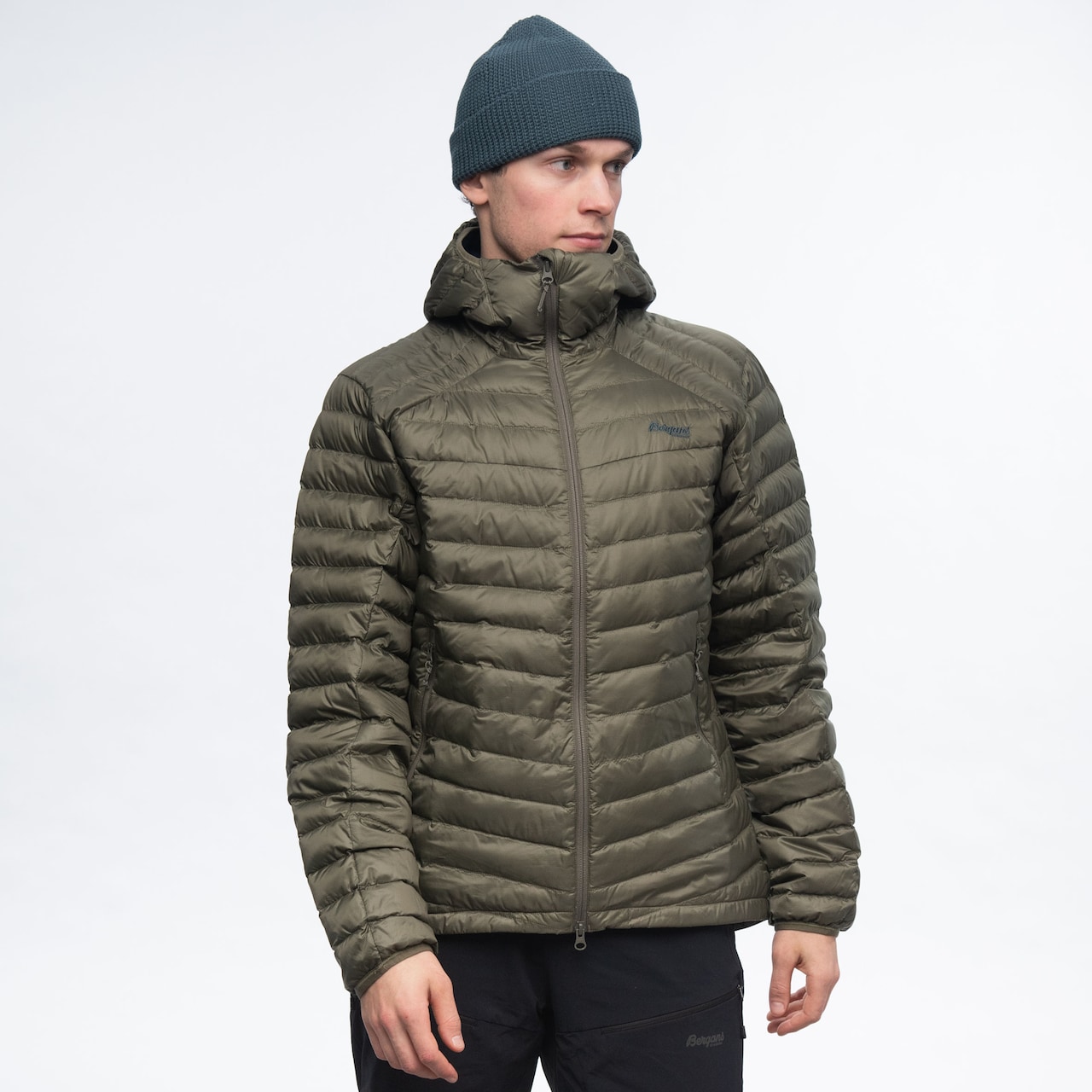 Røros Down Light Jacket w/Hood Herre Green Mud