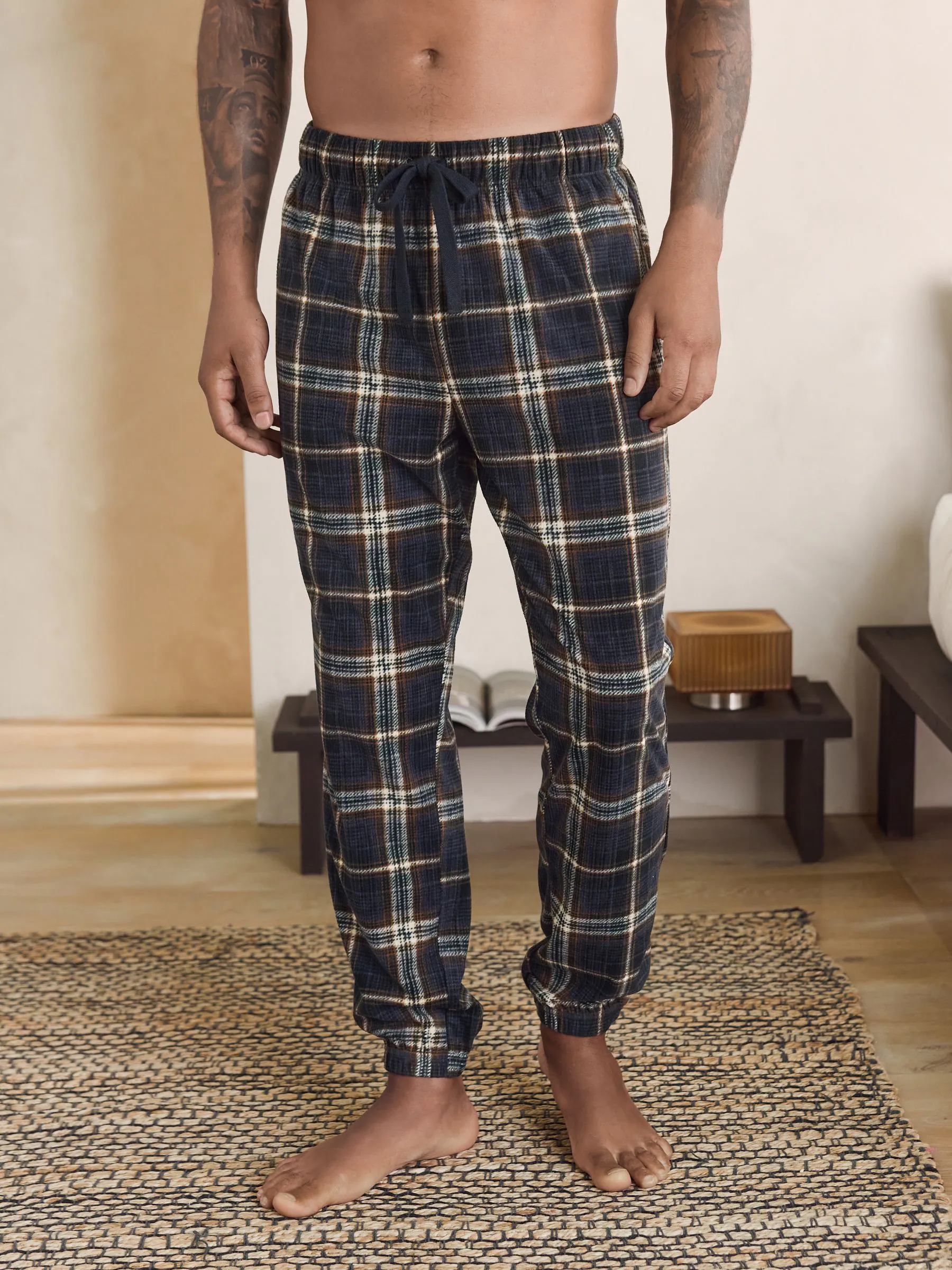 Zwart/neutraal geruit - Motionflex Corded Cosy Cuffed Pyjama Bottoms