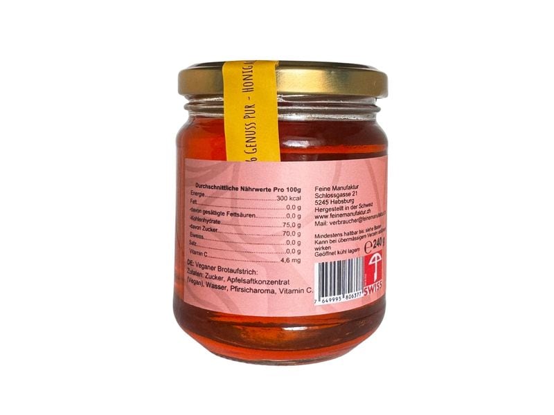Feine Manufaktur Honig Alternative Pfirsich 240 g Die vegane Honig-Alternative mit sonnengereiftem Pfirsich