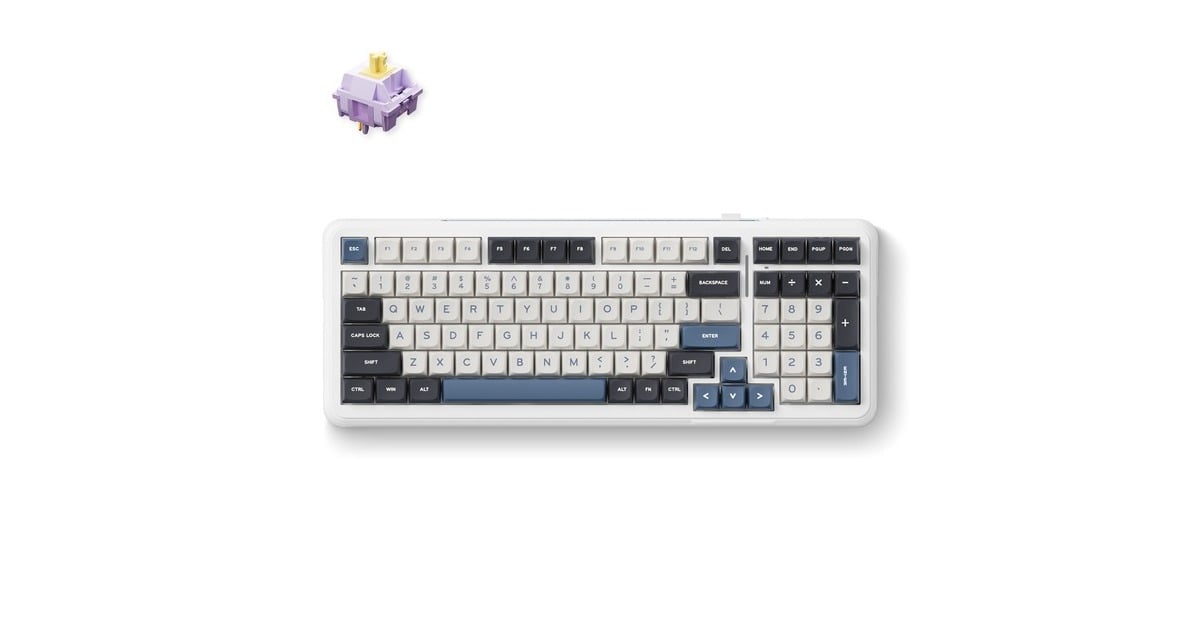 MCHOSEK99 Navy Blue Hyacinth Wireless Gasket Mount Mechanical, toetsenbord  (Wit/blauw, US lay-out, KTT Hyacinth, 98%, RGB, Hot swap, Double-Shot PBT, draadloos / Bluetooth / USB-C)