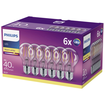 Philips LED peer E27 40W 6 stuks filament helder niet dimbaar