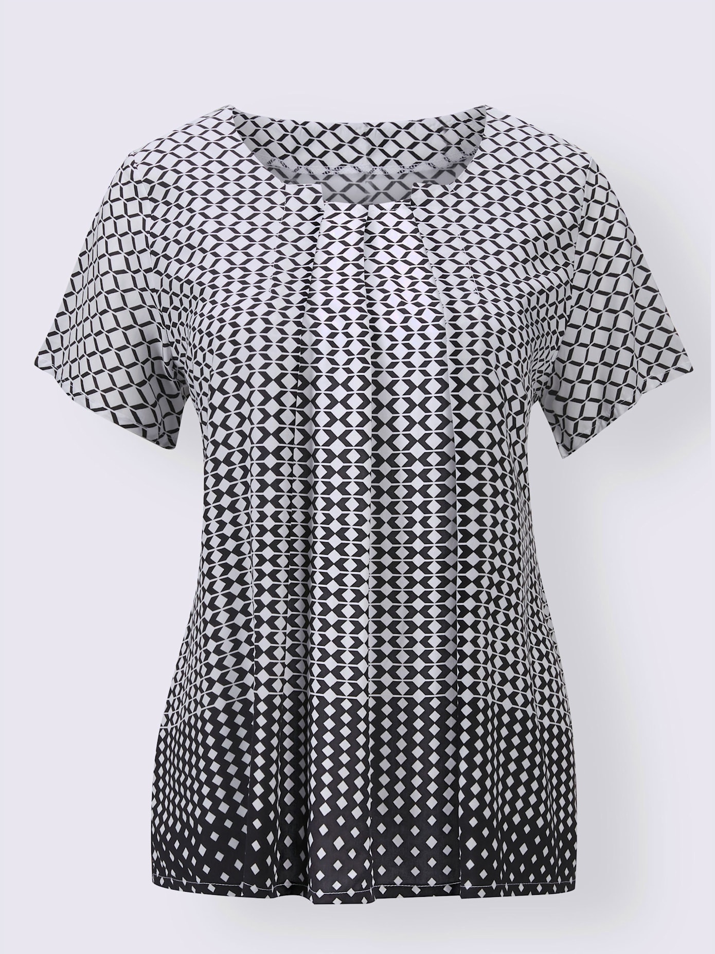 Chemisier évasé en viscose motif losange effet dégradé manches courtes