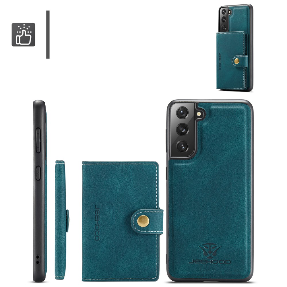 2in1 Samsung Galaxy S21 FE 5G Leder Hülle Wallet   Magnetisches Kreditkartenfach  - Grün