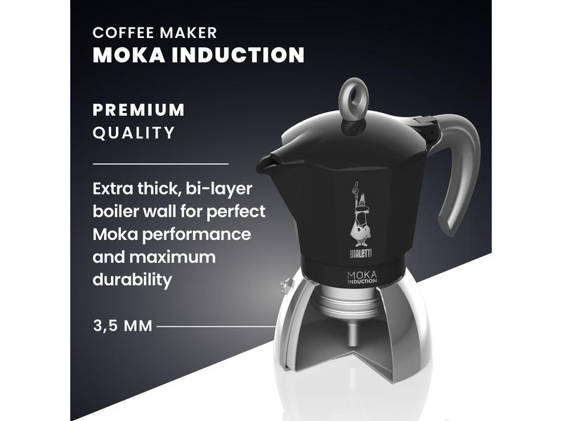 Bialetti Espressokocher New Moka Induktion 2 Tassen, Schwar Italienische Espressokanne – ein Design-Klassiker