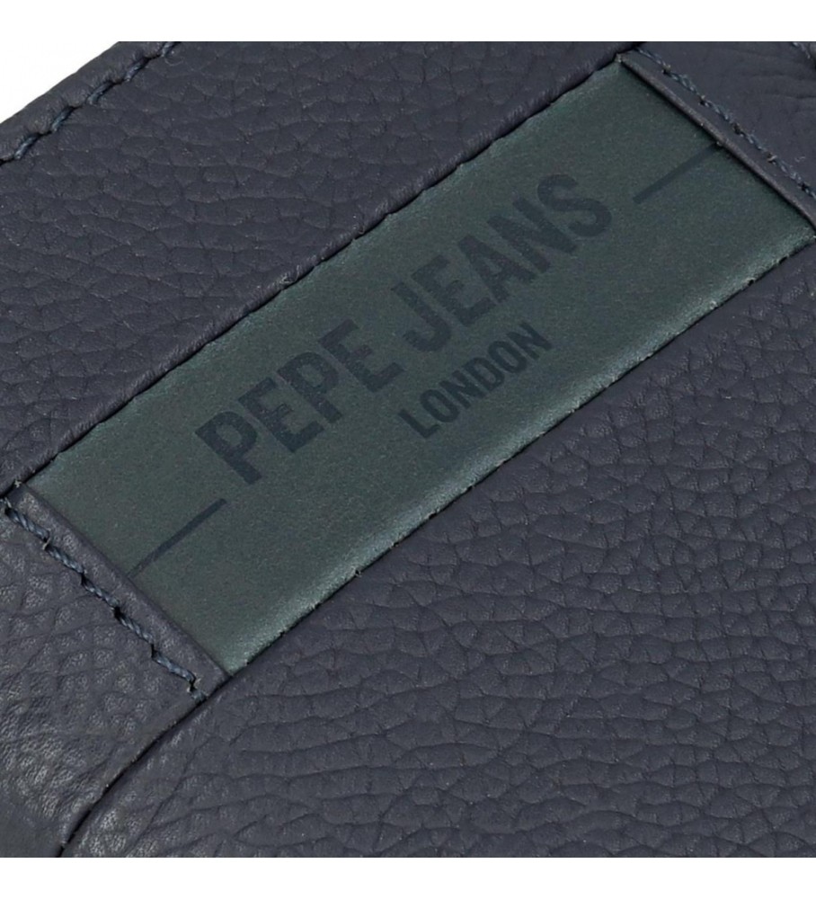 Carteira Pepe Jeans Checkbox em couro com fecho de pressão azul marinho