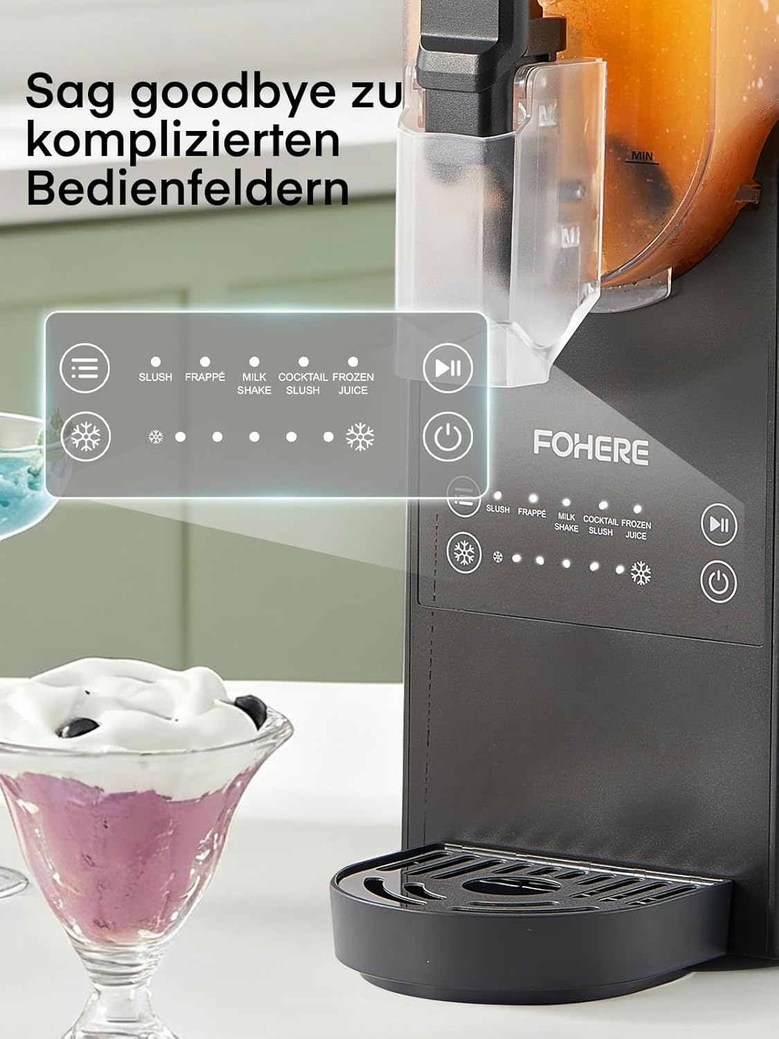 FOHERE Slush Maschine, 2,6L Slushie Machine mit 5 smarten Programmen, Slushy Machine für Zuhause, Ohne Eiswürfel & Selbstreinigung, für Slush, Eis-Cocktails, Frappé, Margaritas & Milchshakes