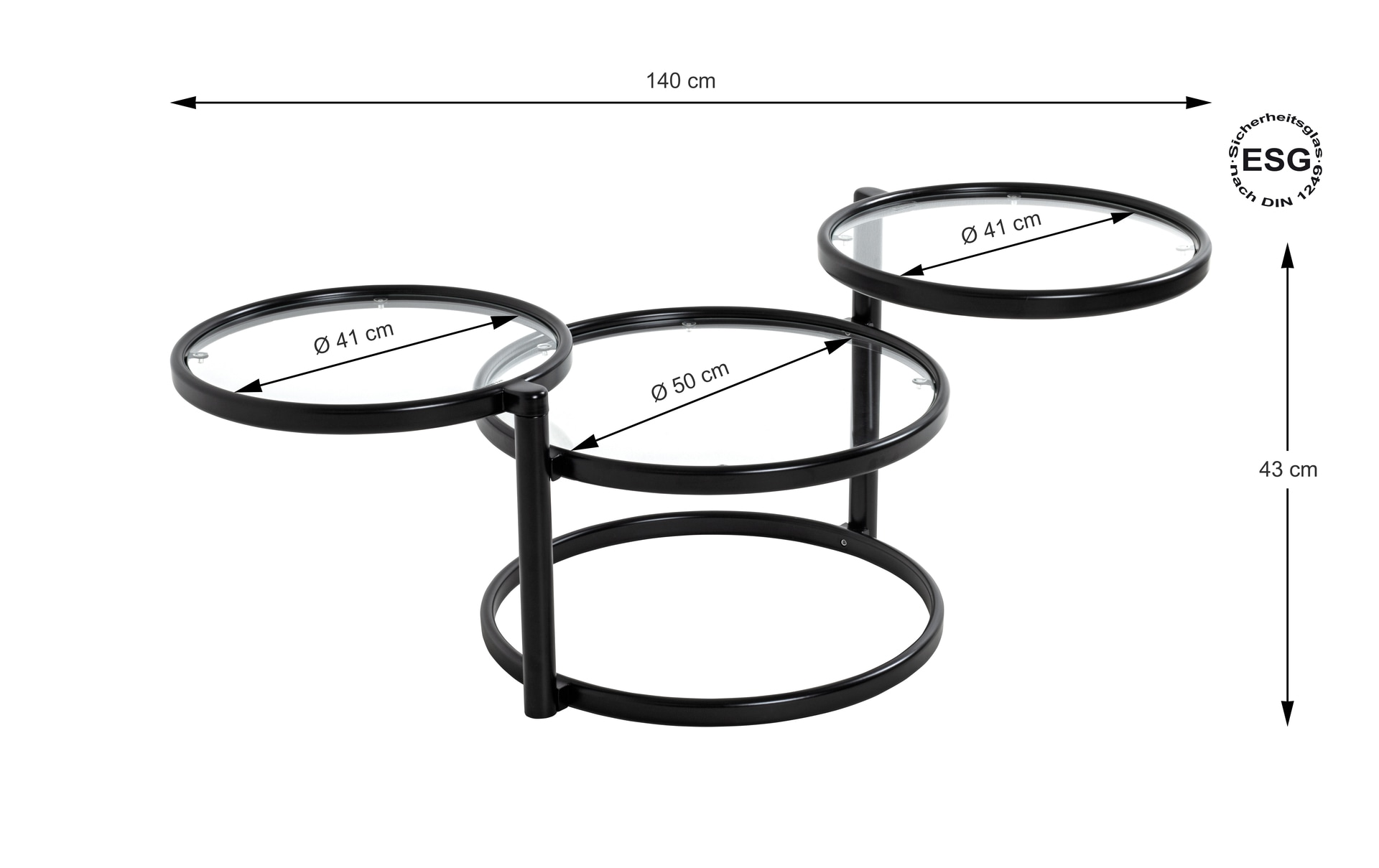 Couchtisch 58-140 cm schwarz/transparent