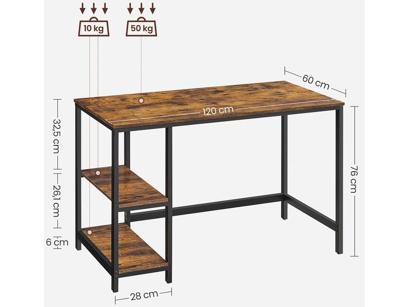 Songmics Tisch LWD47X Vintagebraun-Schwarz Industrie-Look Schreibtisch