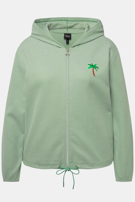 Sweatjacke, Piqué-Struktur, Kapuze, Kaktus-Stickerei