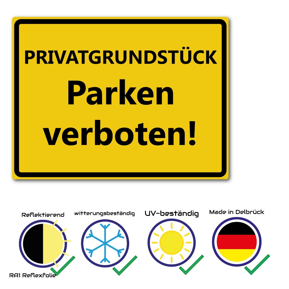 Parkeren op privéterrein verboden - reflecterend bord - geel - ALU DIBOND / XL (30 x 20 cm)