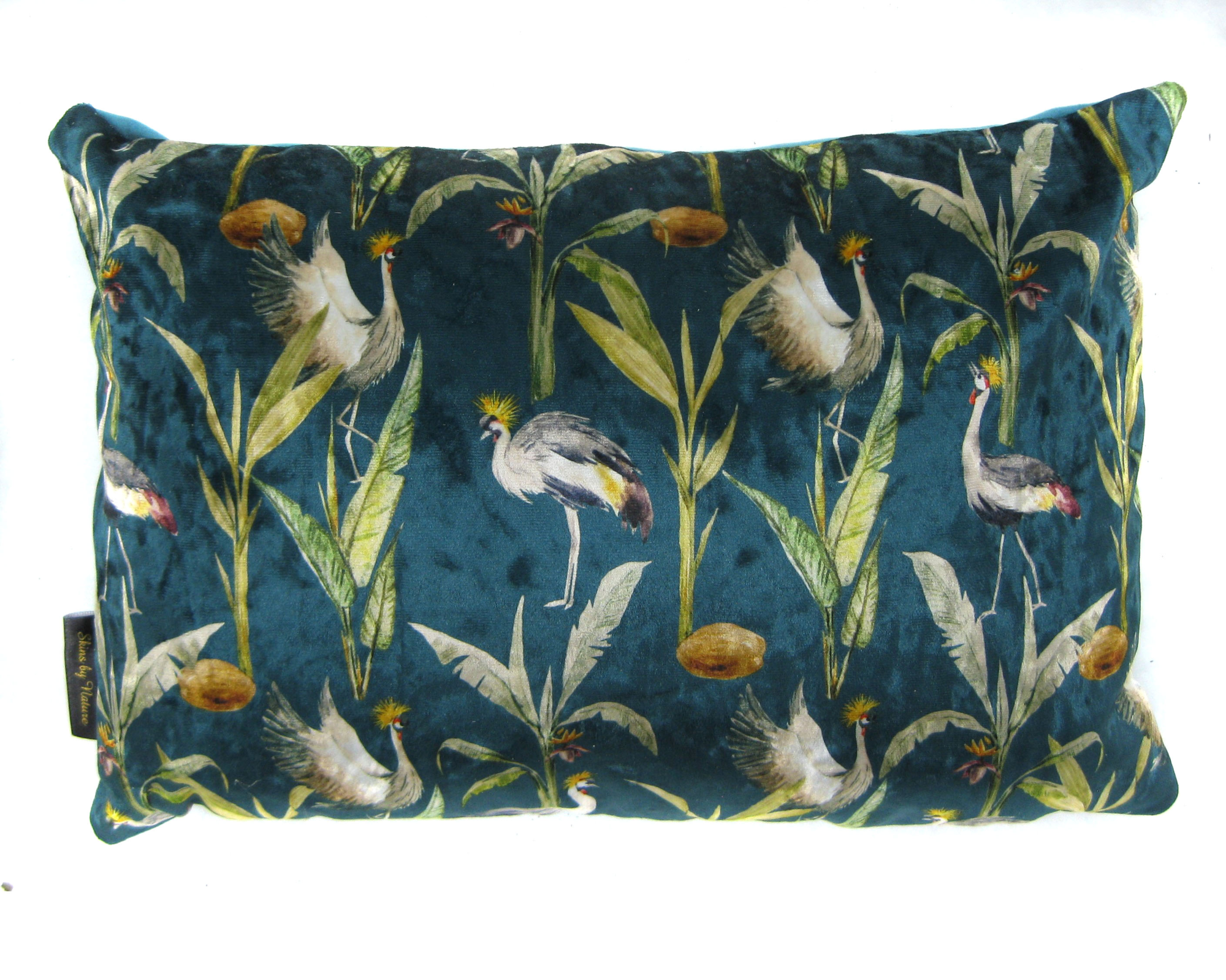 Kussen velvet kraanvogel petrol 50 x 35